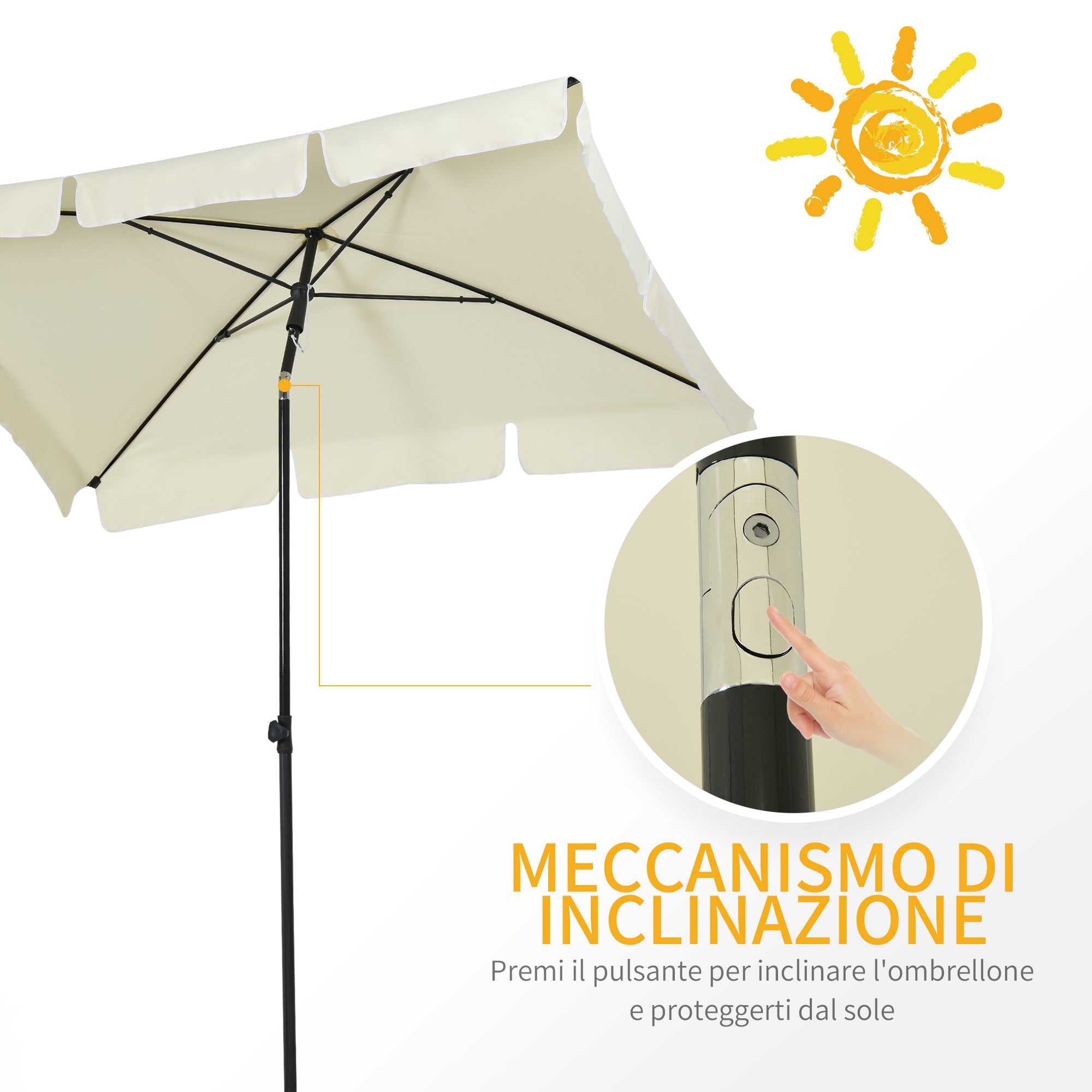 EASYCOMFORT Rectangular Garden Umbrella 2x1.3 m with Adjustable Inclination and Aluminum Pole, Beige and Black