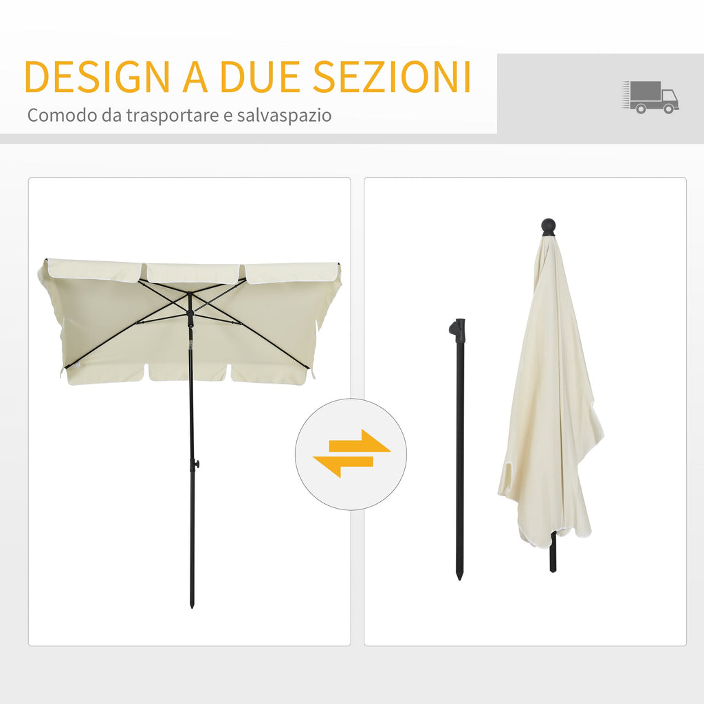 EASYCOMFORT Rectangular Garden Umbrella 2x1.3 m with Adjustable Inclination and Aluminum Pole, Beige and Black