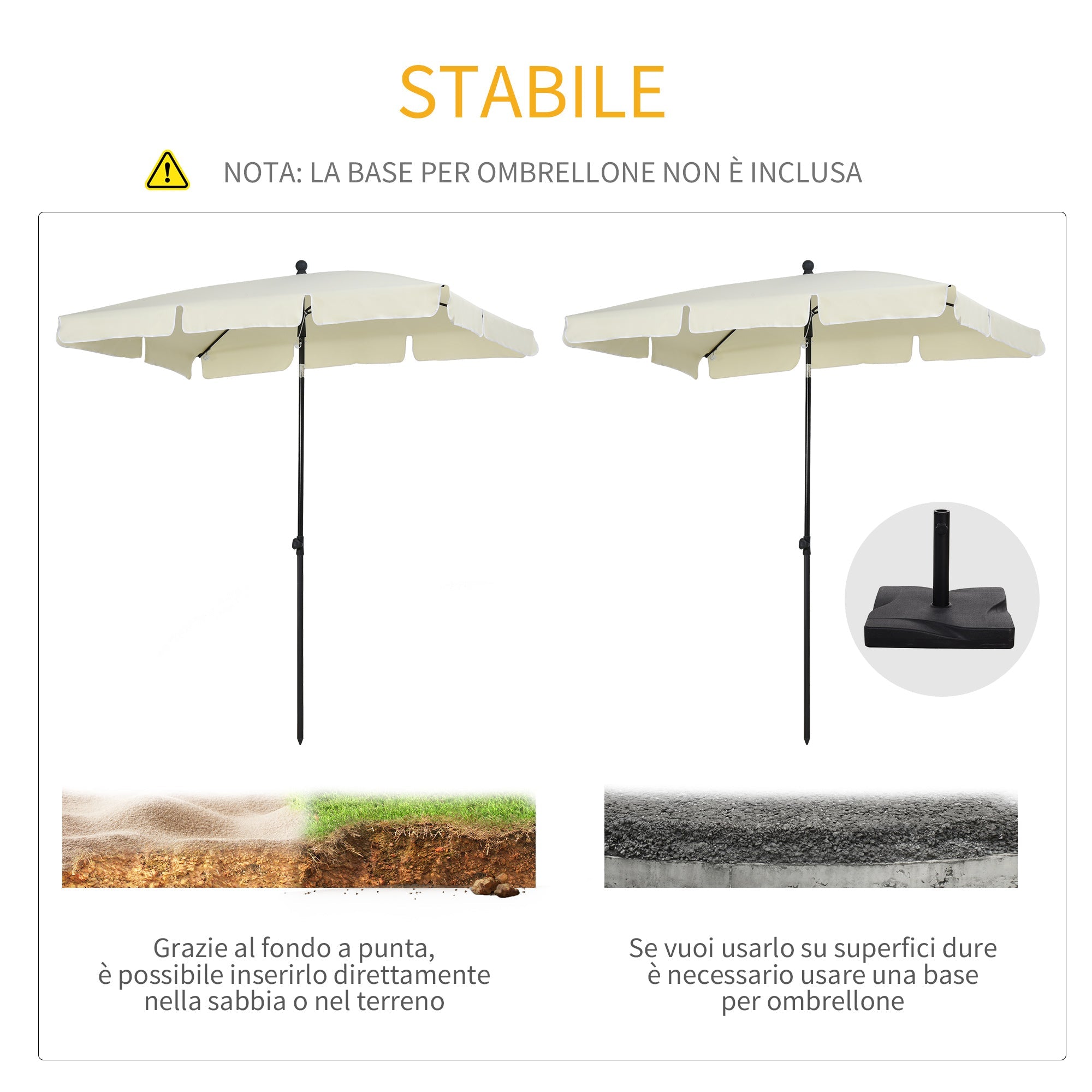 EASYCOMFORT Rectangular Garden Umbrella 2x1.3 m with Adjustable Inclination and Aluminum Pole, Beige and Black