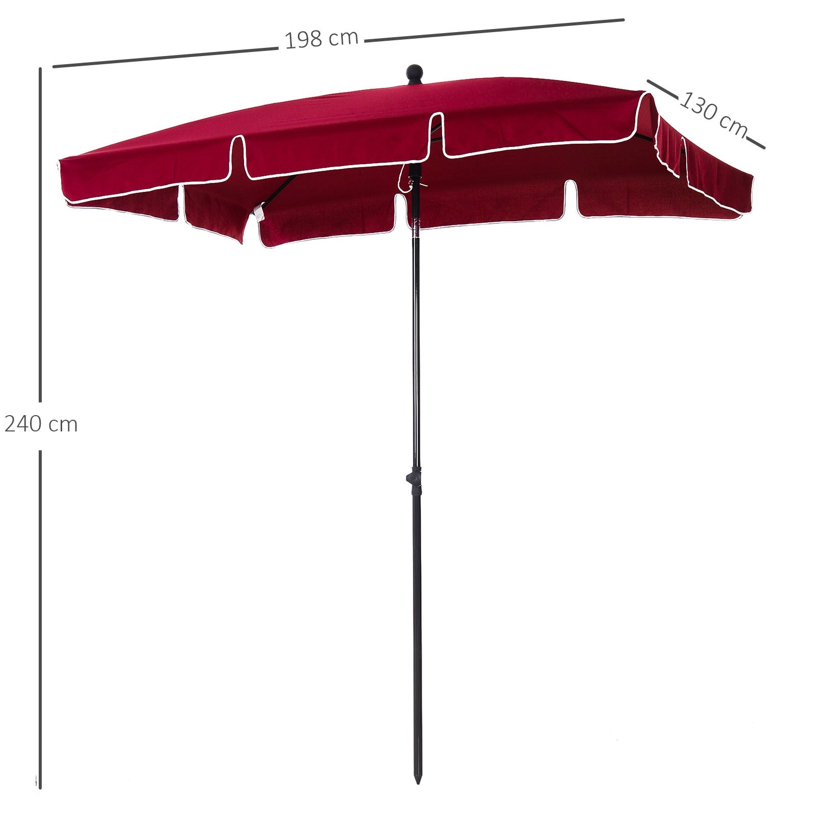 EASYCOMFORT Rectangular Garden Umbrella 2x2.4 m with Adjustable Inclination, Red and Black