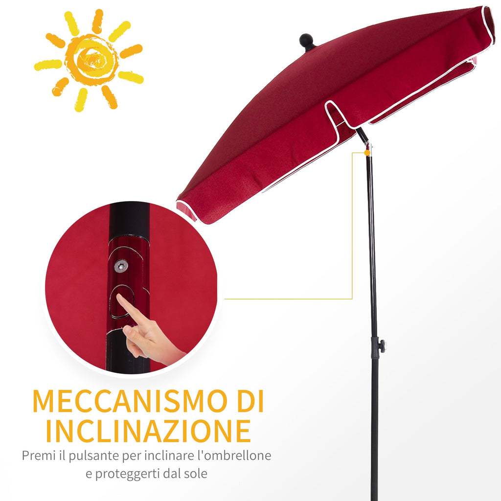 EASYCOMFORT Rectangular Garden Umbrella 2x2.4 m with Adjustable Inclination, Red and Black