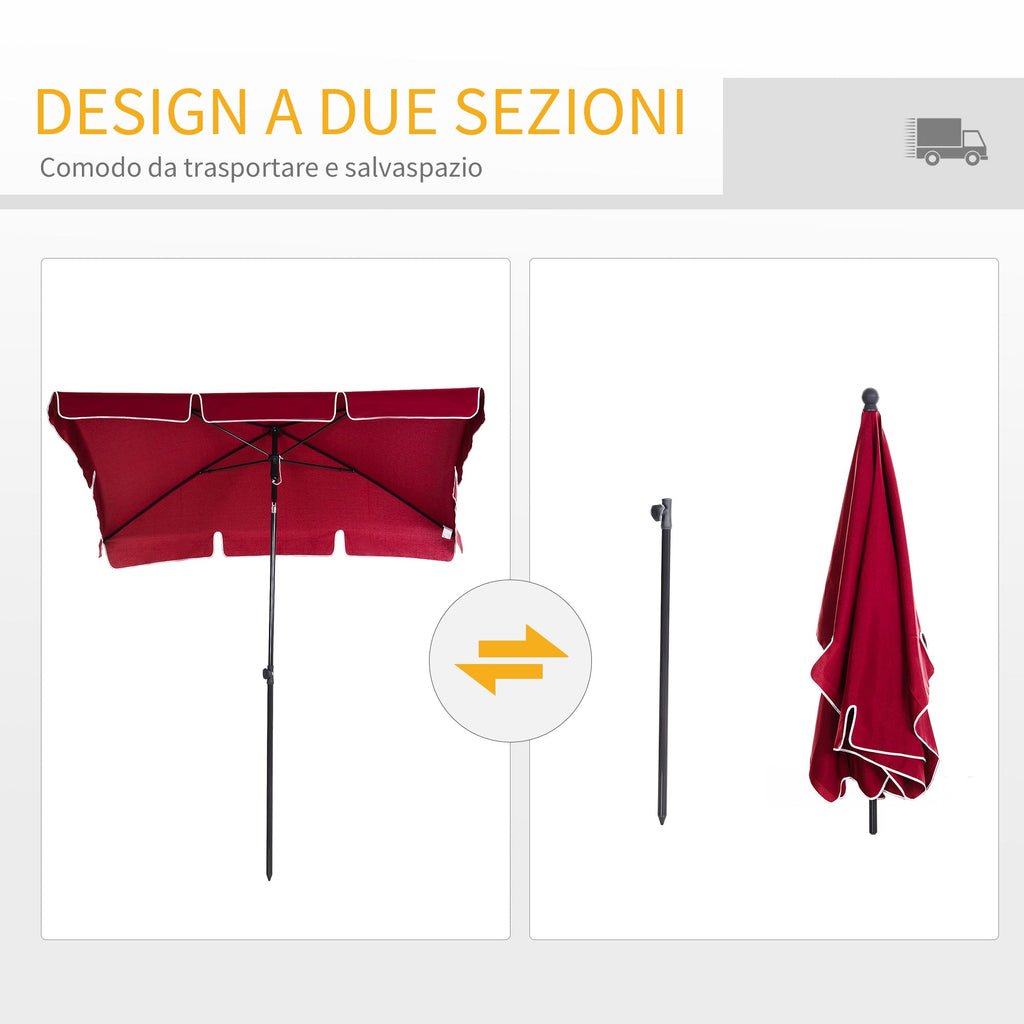 EASYCOMFORT Rectangular Garden Umbrella 2x2.4 m with Adjustable Inclination, Red and Black