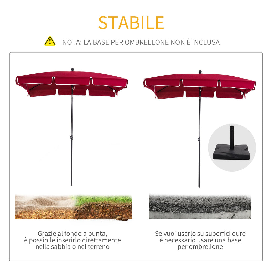 EASYCOMFORT Rectangular Garden Umbrella 2x2.4 m with Adjustable Inclination, Red and Black