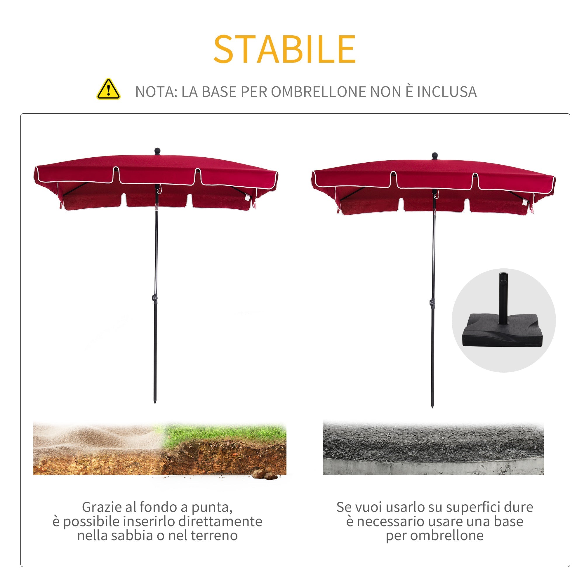 EASYCOMFORT Rectangular Garden Umbrella 2x2.4 m with Adjustable Inclination, Red and Black