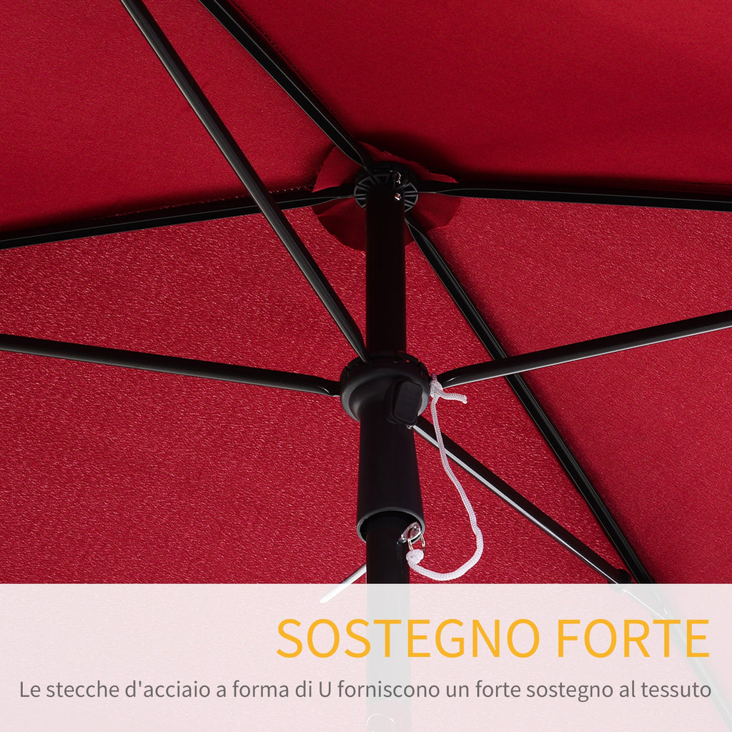 EASYCOMFORT Rectangular Garden Umbrella 2x2.4 m with Adjustable Inclination, Red and Black