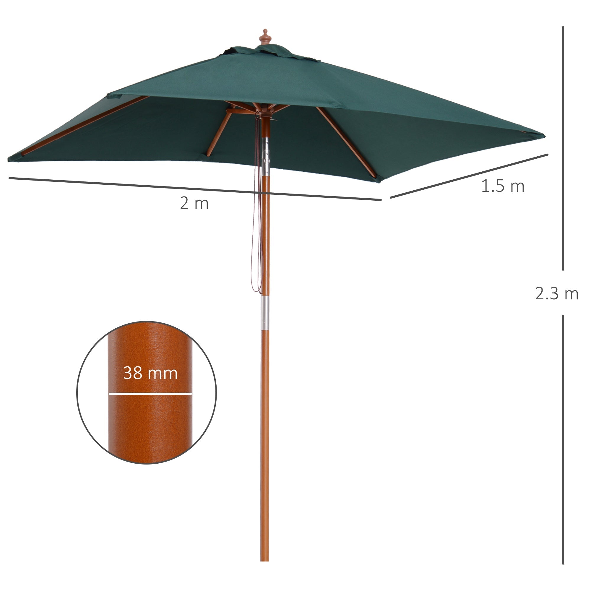 EasyComfort parasol 2 x 1,5 m kantelbaar, 6 baleinen – groen