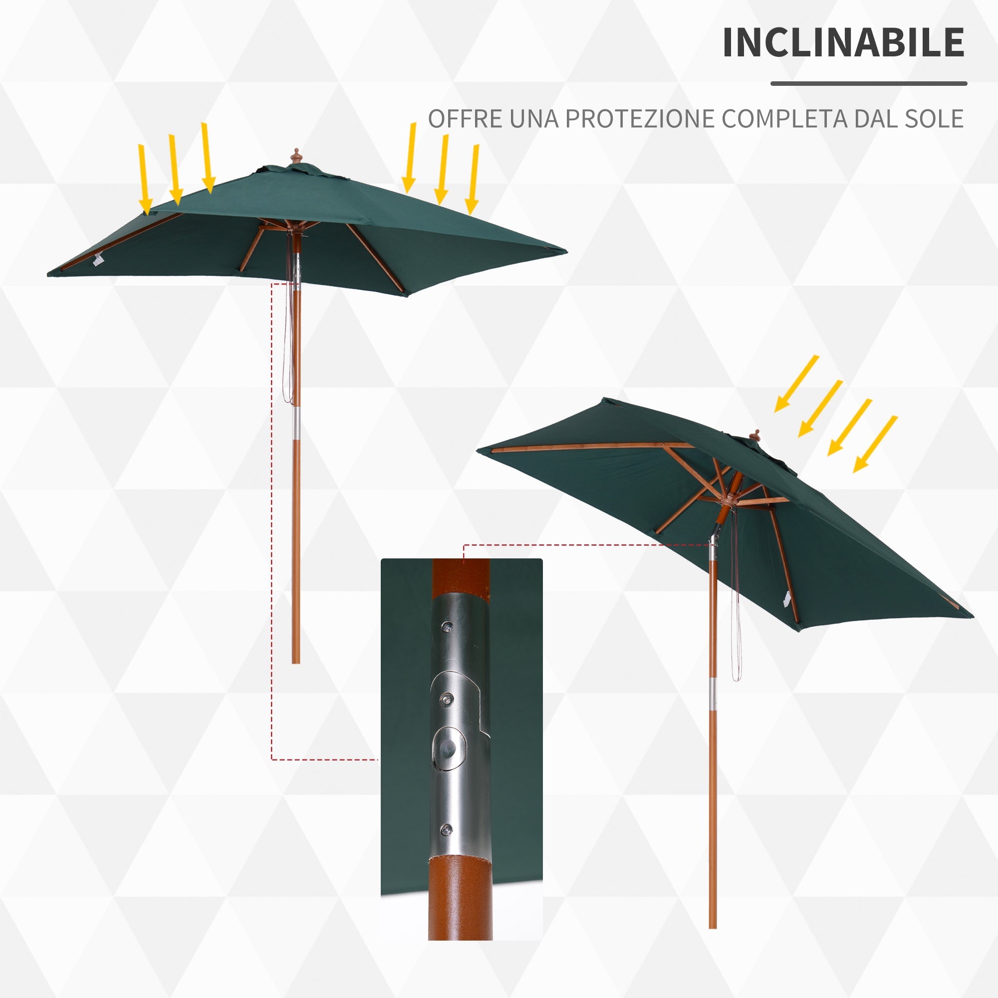 EasyComfort parasol 2 x 1,5 m kantelbaar, 6 baleinen – groen