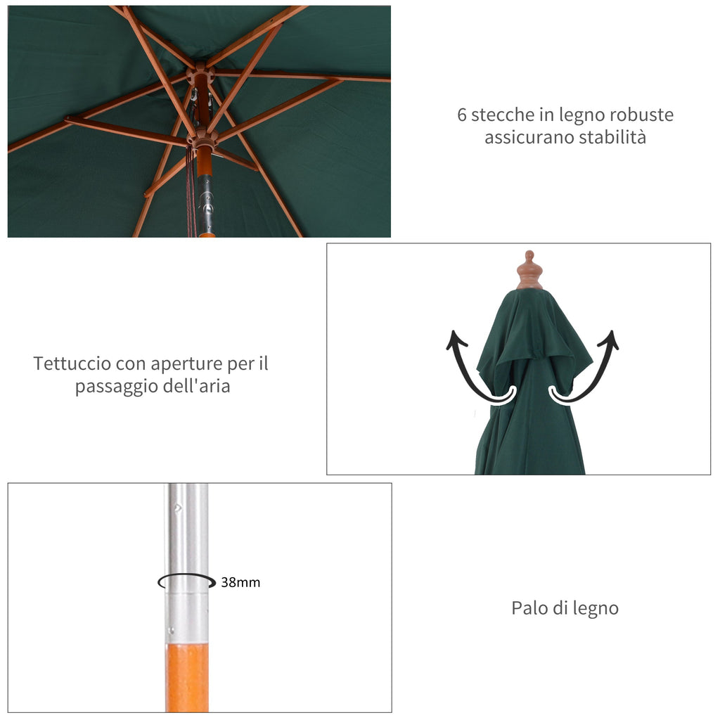 EasyComfort parasol 2 x 1,5 m kantelbaar, 6 baleinen – groen