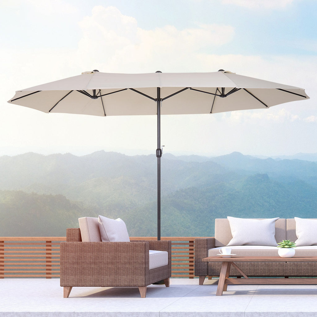 EASYCOMFORT Double Garden and Outdoor Parasol Umbrella in Fabric and Polyester, 4.55 x 2.4m, Beige
