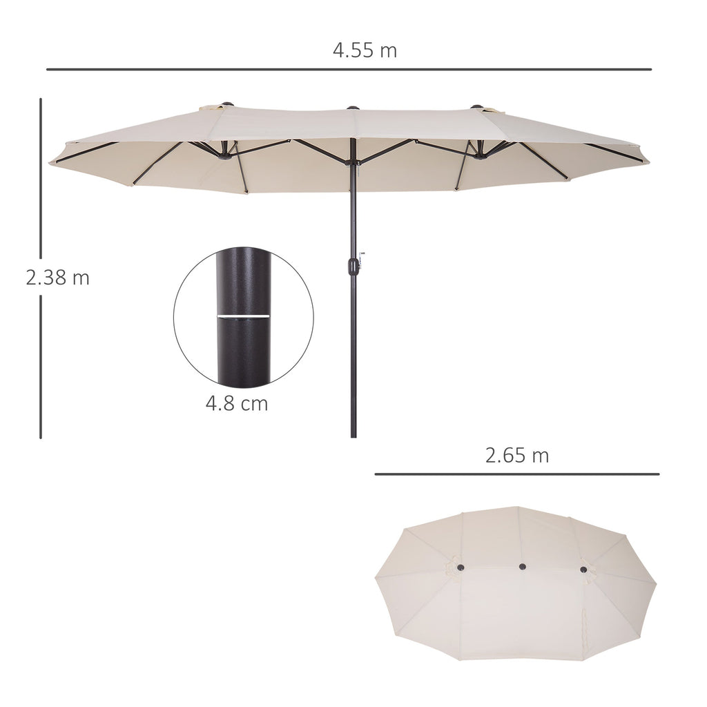 EASYCOMFORT Double Garden and Outdoor Parasol Umbrella in Fabric and Polyester, 4.55 x 2.4m, Beige