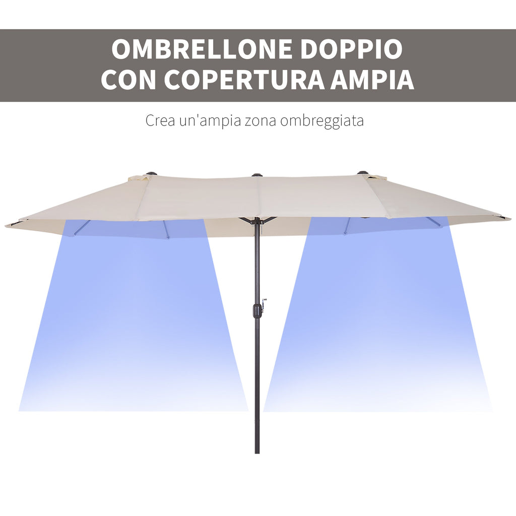 EASYCOMFORT Double Garden and Outdoor Parasol Umbrella in Fabric and Polyester, 4.55 x 2.4m, Beige