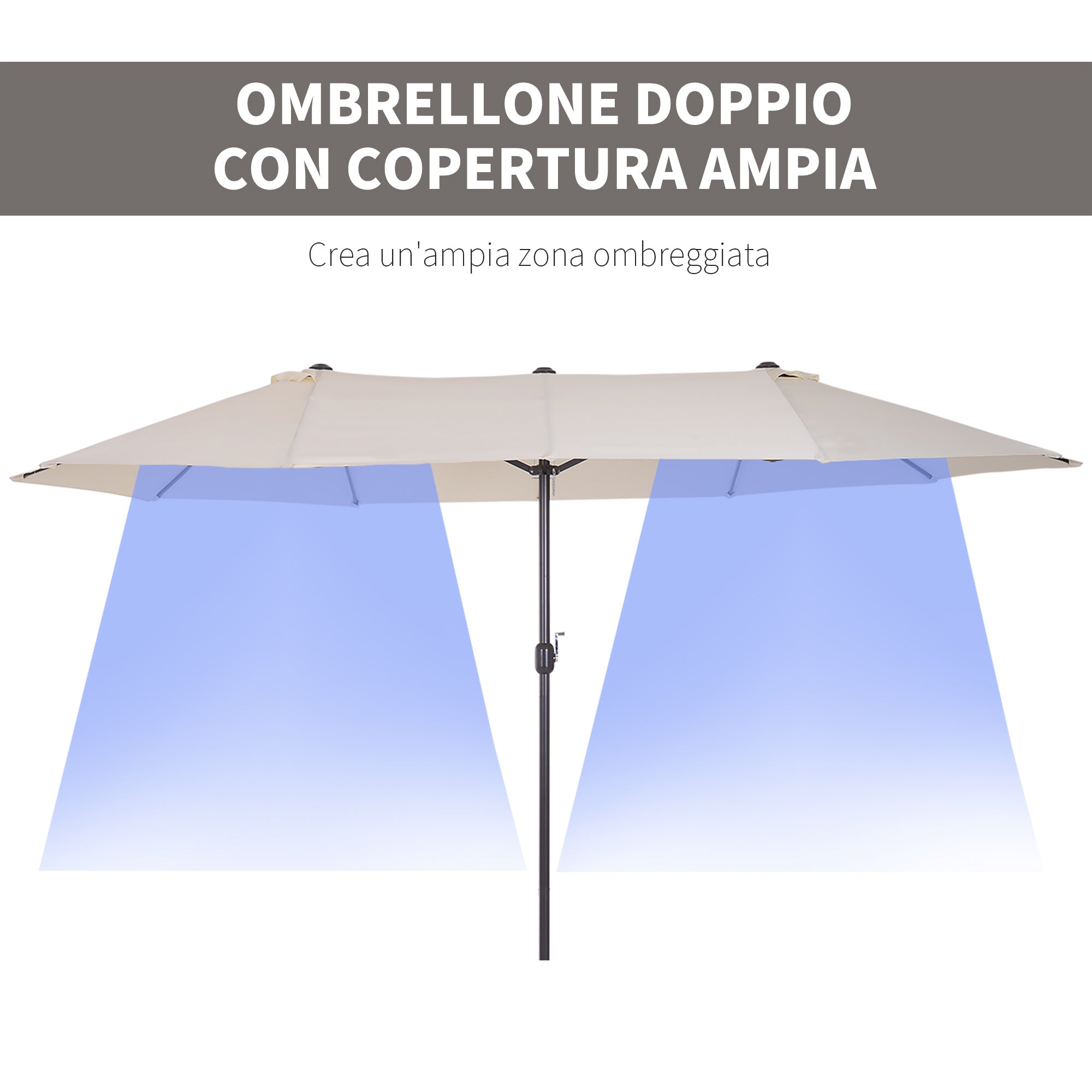 EASYCOMFORT Double Garden and Outdoor Parasol Umbrella in Fabric and Polyester, 4.55 x 2.4m, Beige