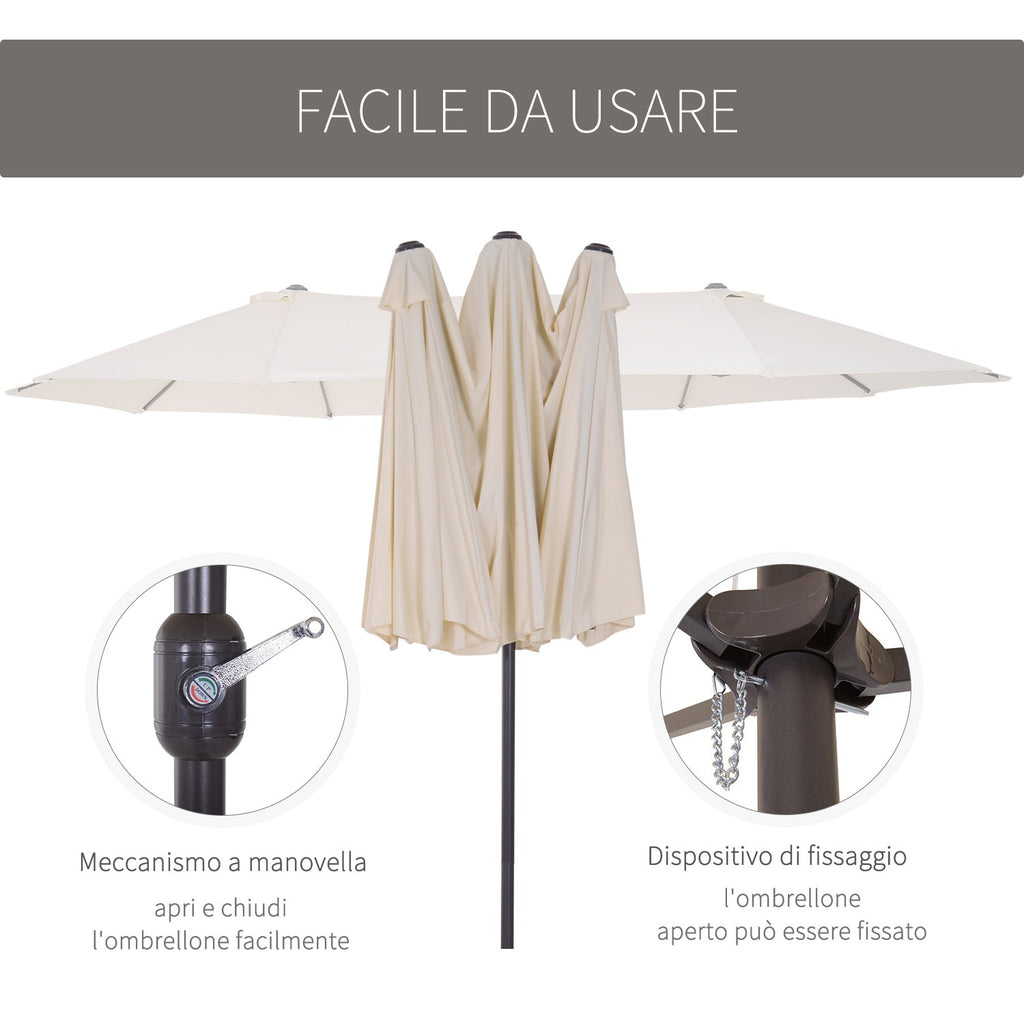 EASYCOMFORT Double Garden and Outdoor Parasol Umbrella in Fabric and Polyester, 4.55 x 2.4m, Beige