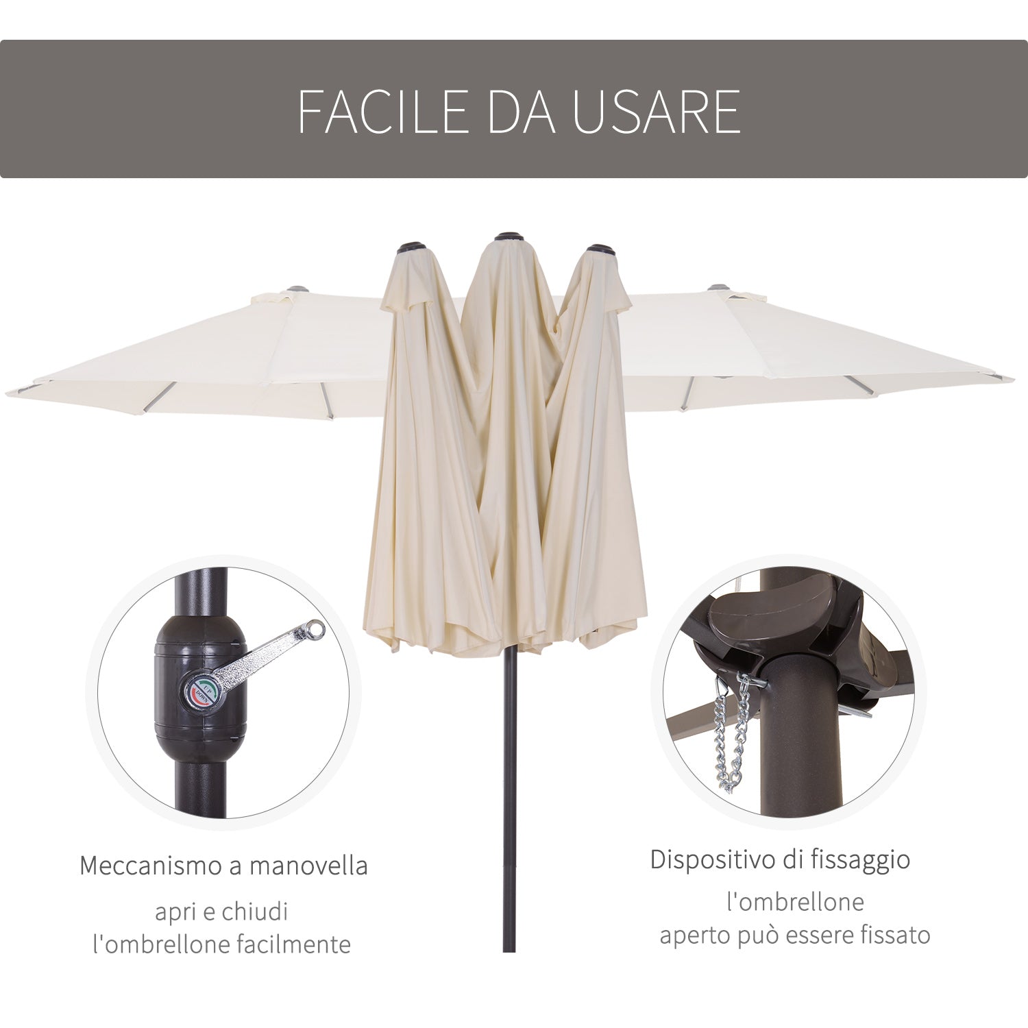 EASYCOMFORT Double Garden and Outdoor Parasol Umbrella in Fabric and Polyester, 4.55 x 2.4m, Beige