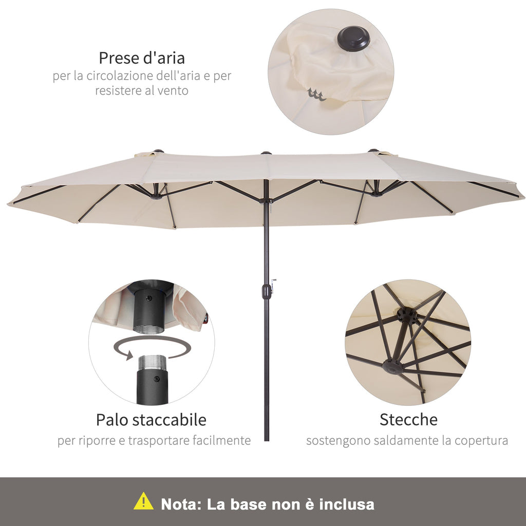 EASYCOMFORT Double Garden and Outdoor Parasol Umbrella in Fabric and Polyester, 4.55 x 2.4m, Beige