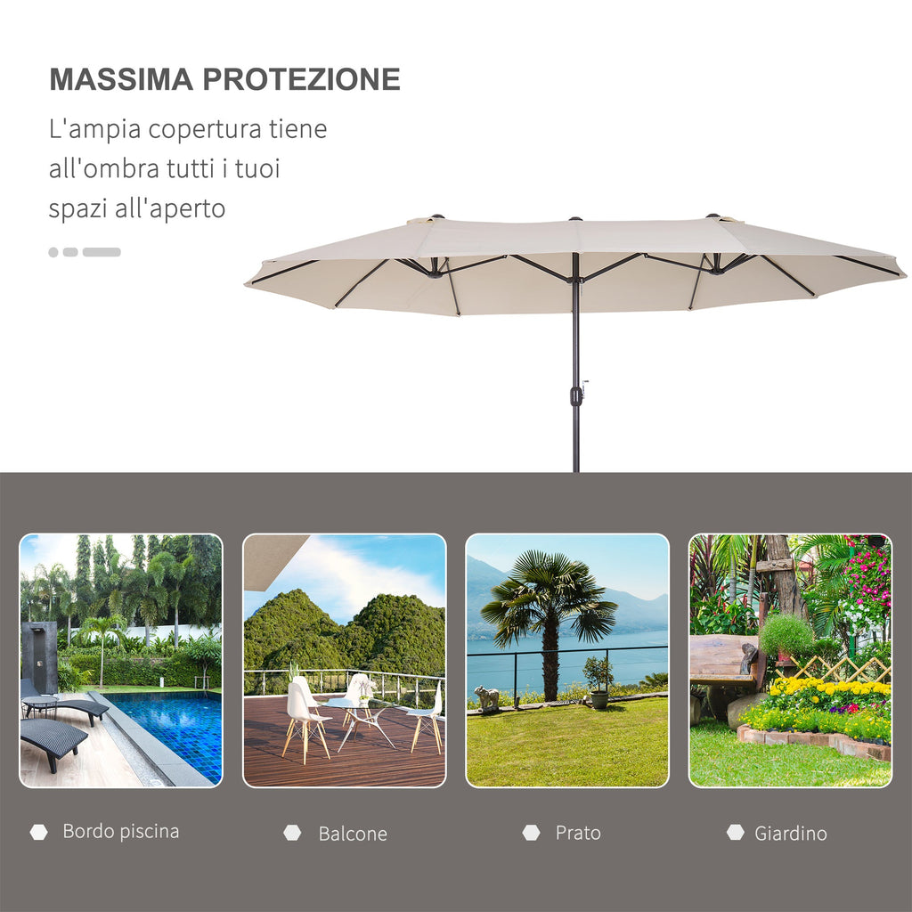 EASYCOMFORT Double Garden and Outdoor Parasol Umbrella in Fabric and Polyester, 4.55 x 2.4m, Beige