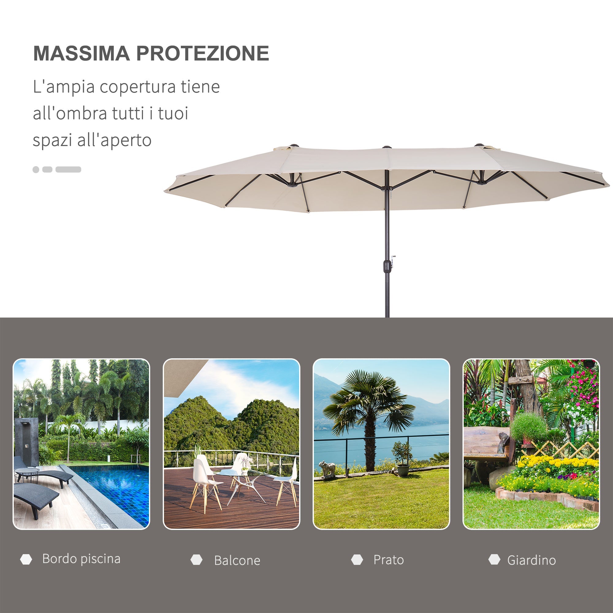EASYCOMFORT Double Garden and Outdoor Parasol Umbrella in Fabric and Polyester, 4.55 x 2.4m, Beige