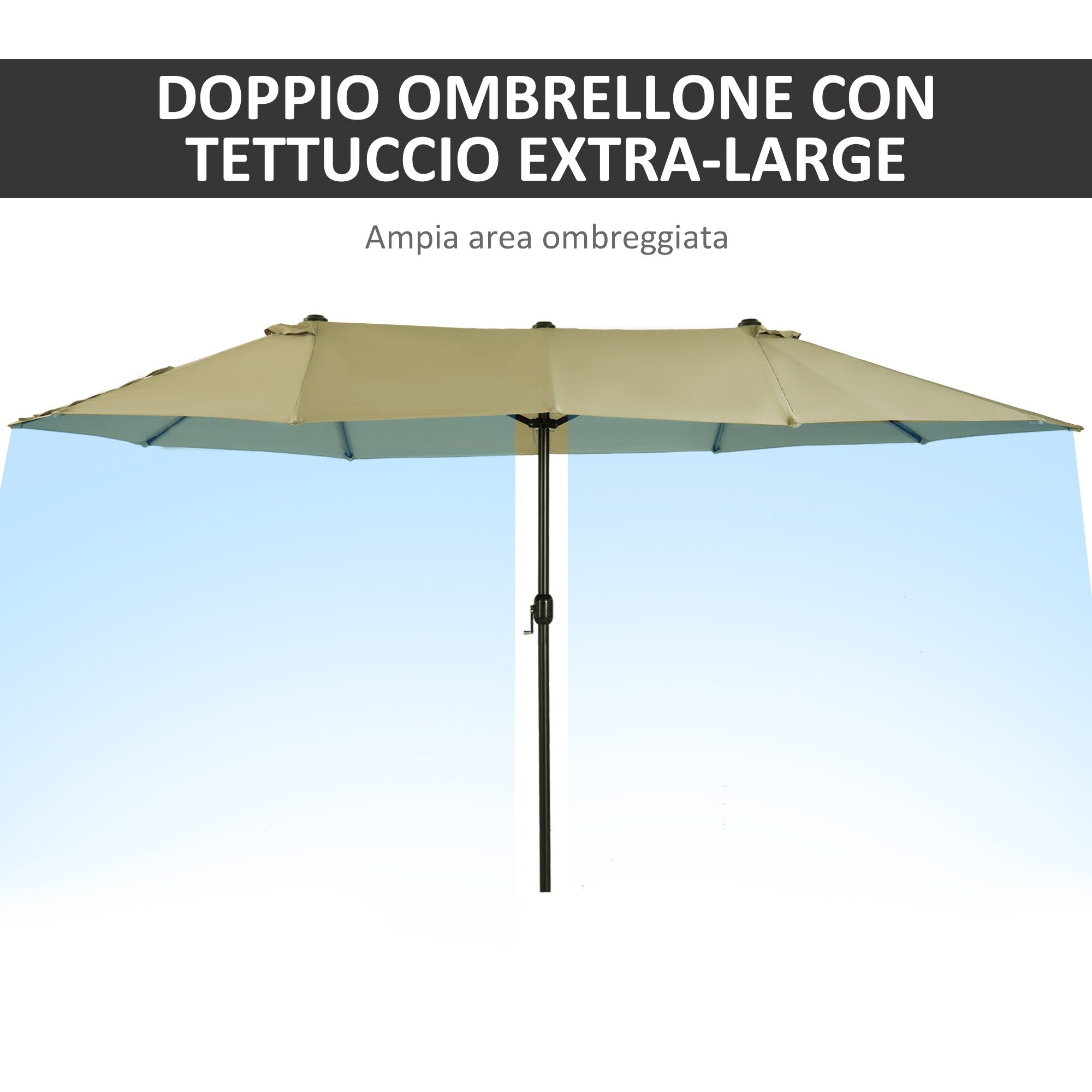 EASYCOMFORT Double Garden Umbrella with Crank Opening, in Steel and Polyester, 460x270x240 cm