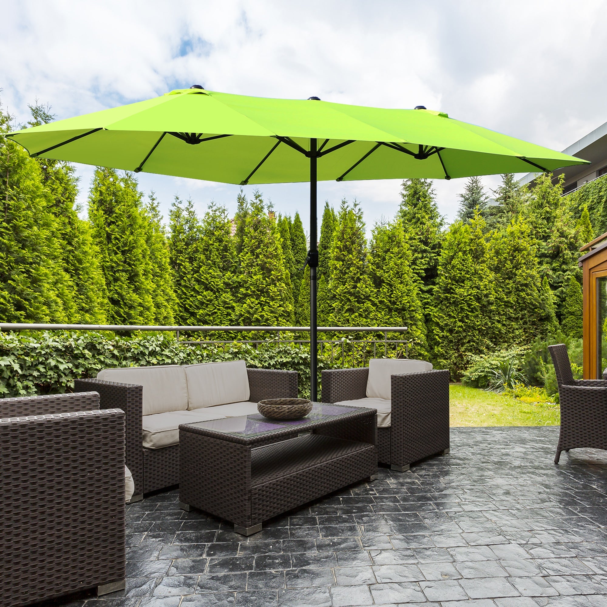 Easycomfort Ombrellone da Giardino Doppio with Apertura a Manovella, in Acciaio e Poliestere, 460x270x240 cm, Verde Chiaro