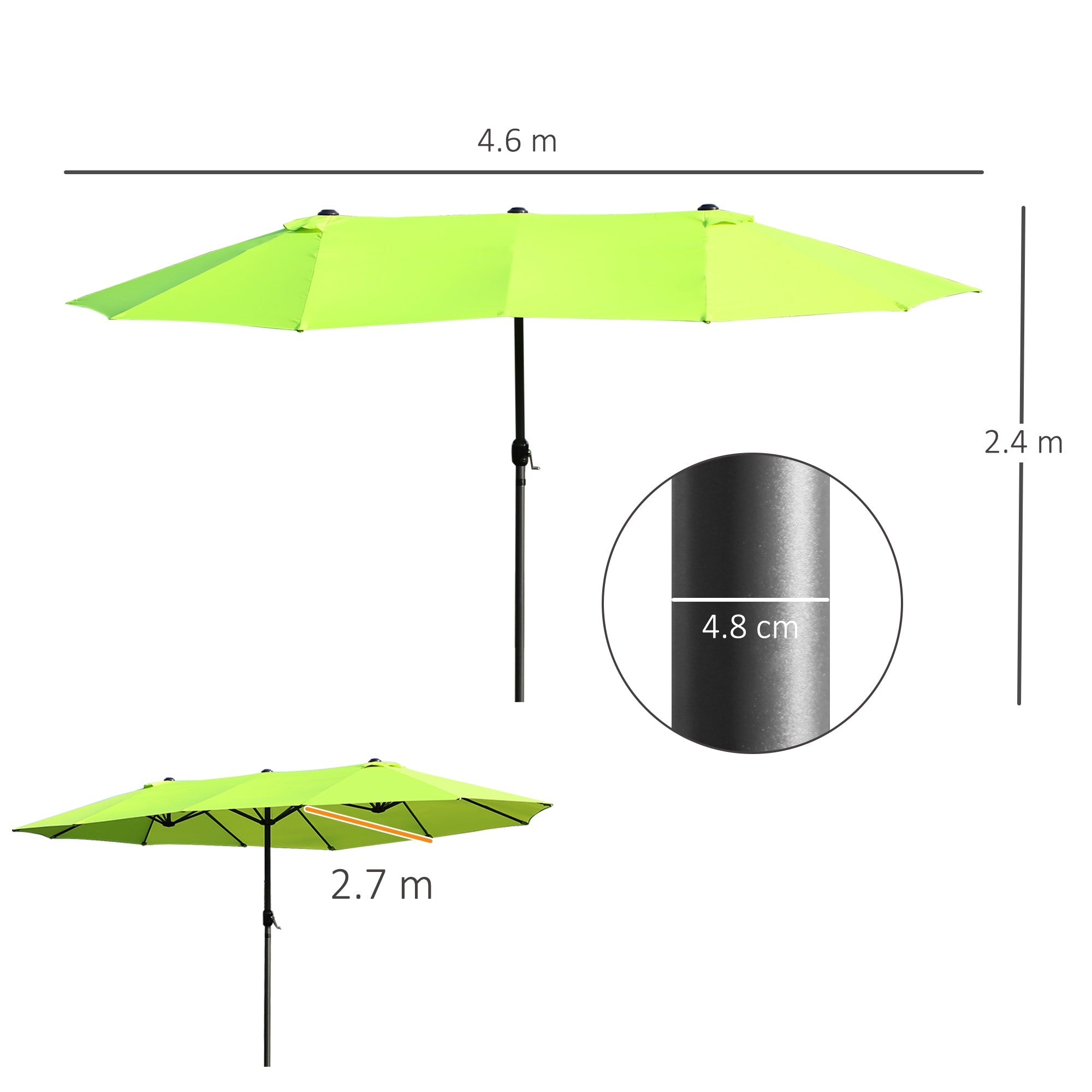 Easycomfort Ombrellone da Giardino Doppio with Apertura a Manovella, in Acciaio e Poliestere, 460x270x240 cm, Verde Chiaro