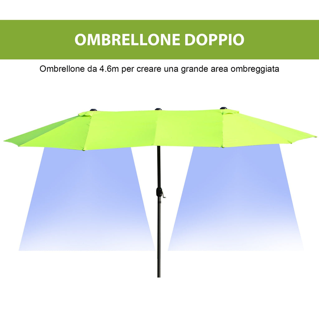 Easycomfort Ombrellone da Giardino Doppio with Apertura a Manovella, in Acciaio e Poliestere, 460x270x240 cm, Verde Chiaro