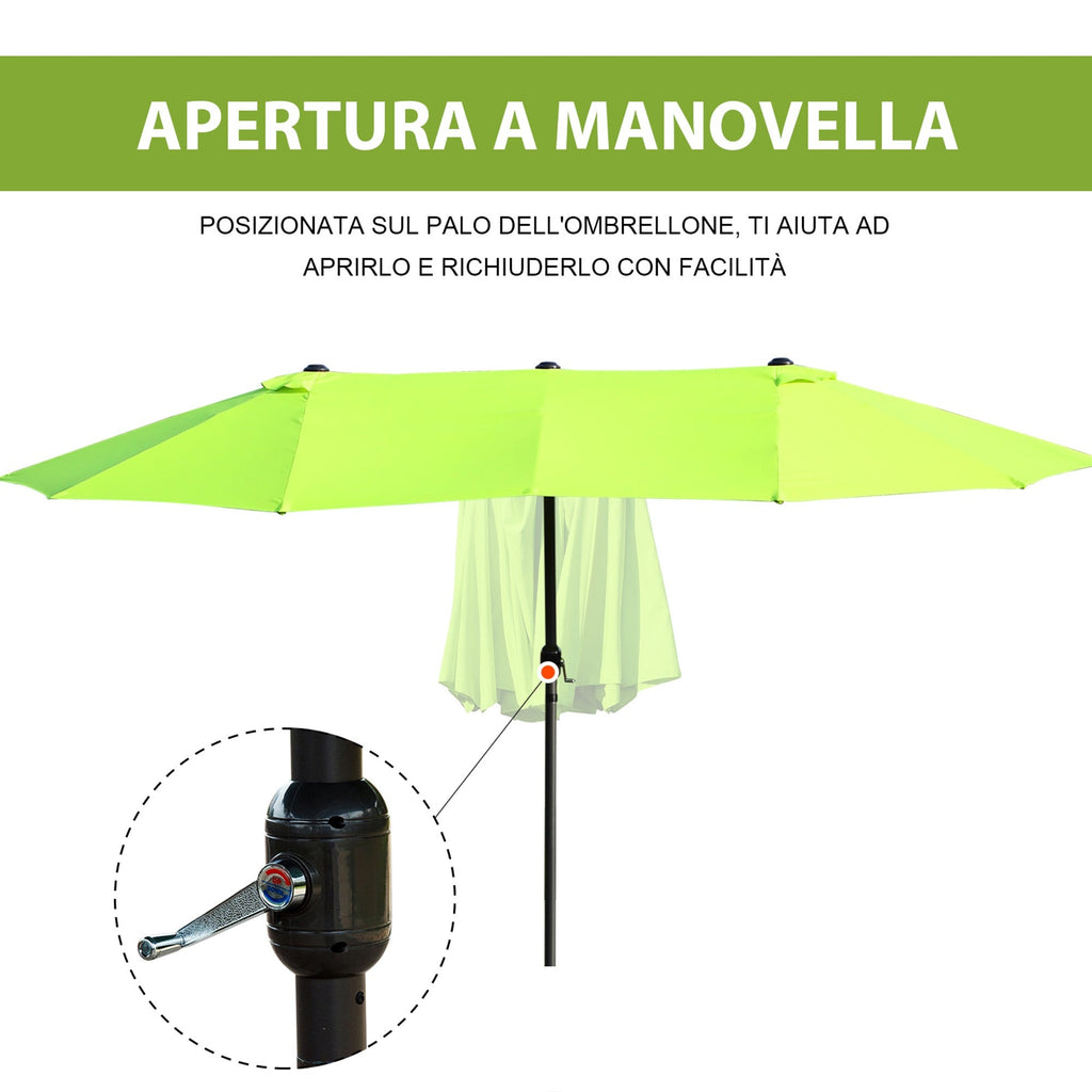 Easycomfort Ombrellone da Giardino Doppio with Apertura a Manovella, in Acciaio e Poliestere, 460x270x240 cm, Verde Chiaro