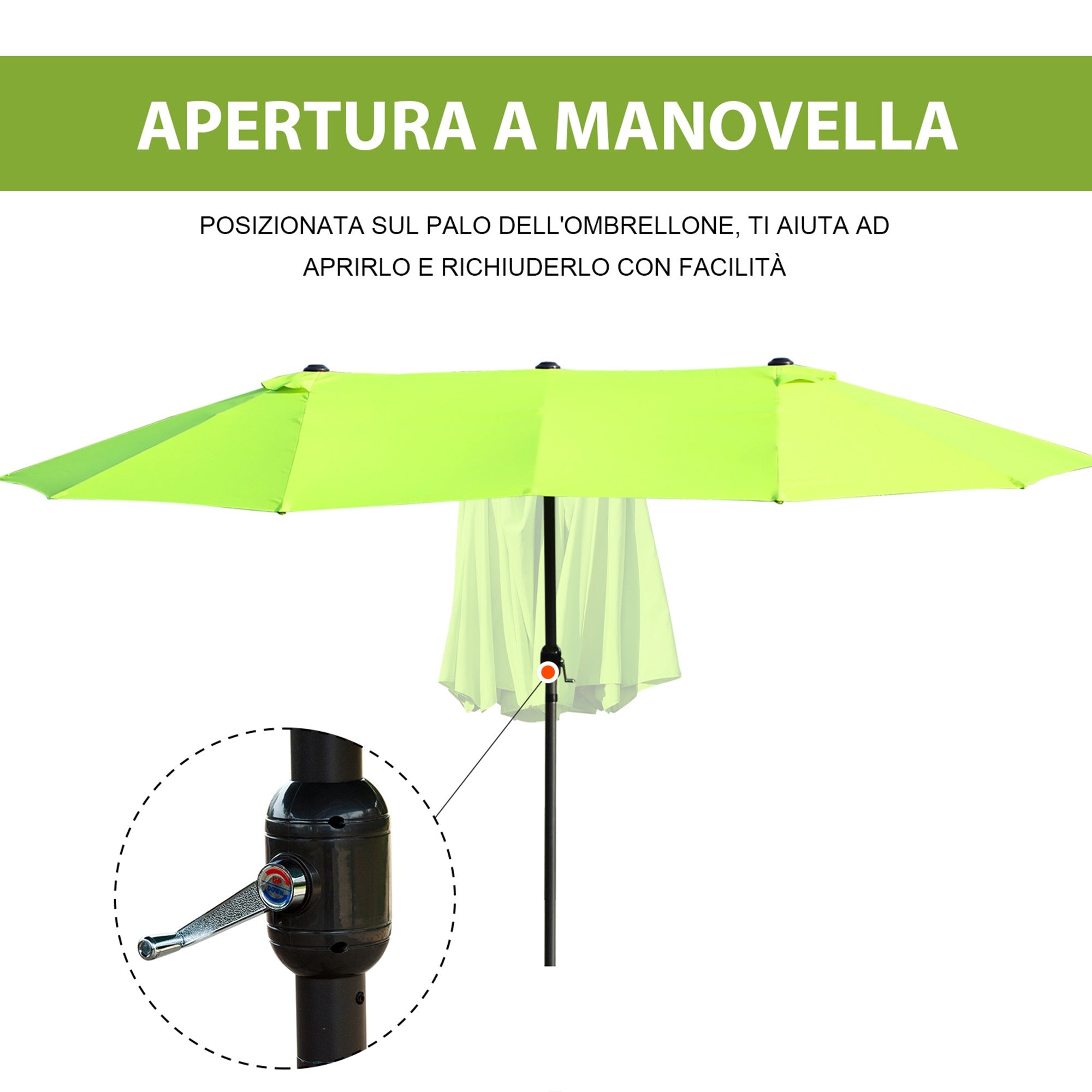 Easycomfort Ombrellone da Giardino Doppio with Apertura a Manovella, in Acciaio e Poliestere, 460x270x240 cm, Verde Chiaro