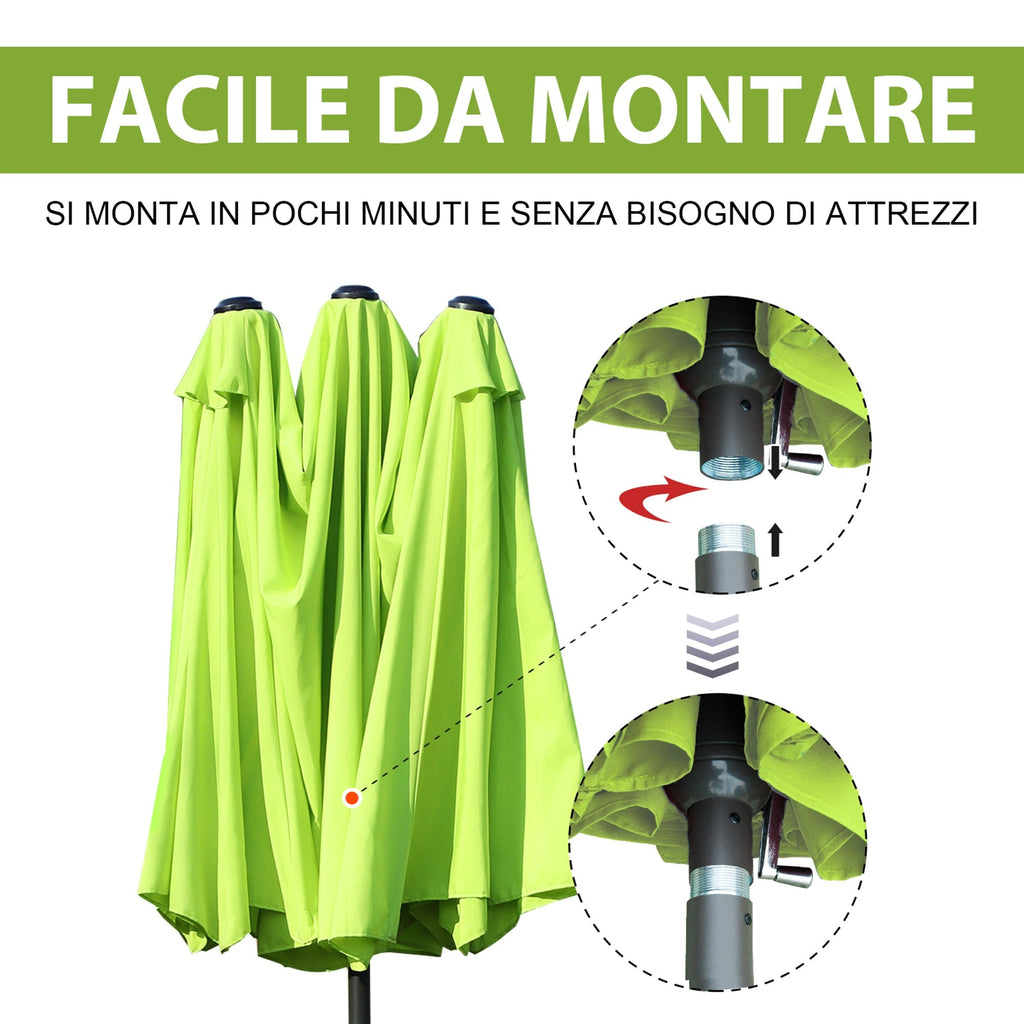 Easycomfort Ombrellone da Giardino Doppio with Apertura a Manovella, in Acciaio e Poliestere, 460x270x240 cm, Verde Chiaro