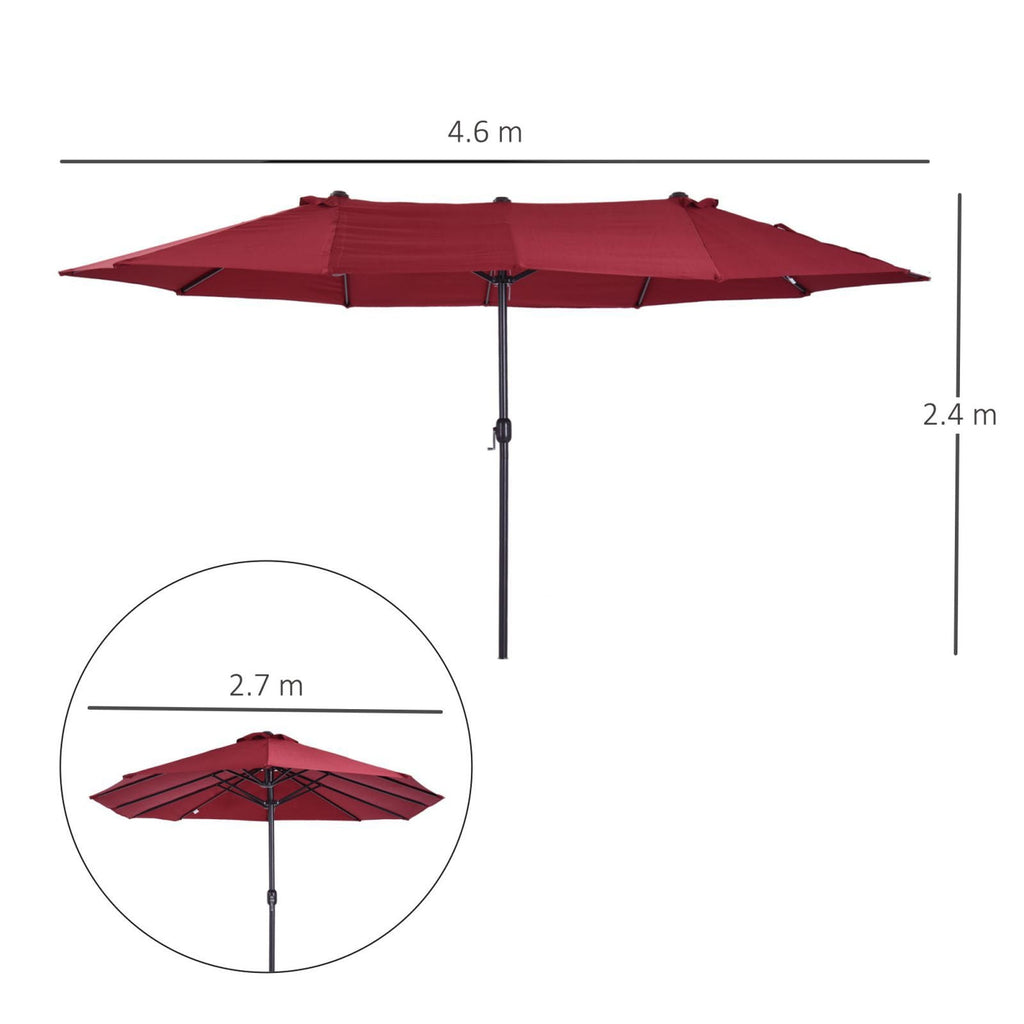 EASYCOMFORT Double Garden Umbrella with Crank Opening, in Steel and Polyester, 460x270x240 cm, Red