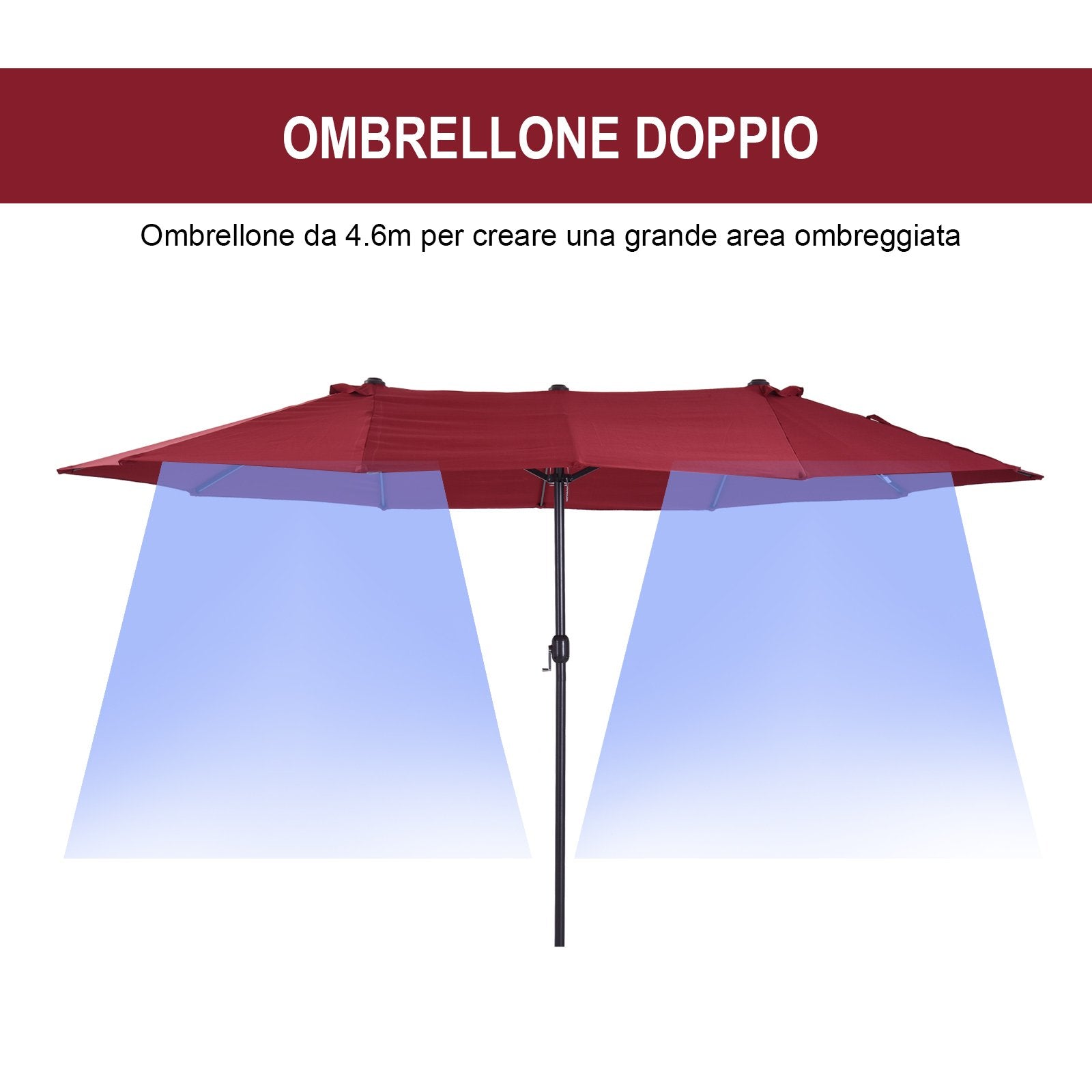 EASYCOMFORT Double Garden Umbrella with Crank Opening, in Steel and Polyester, 460x270x240 cm, Red