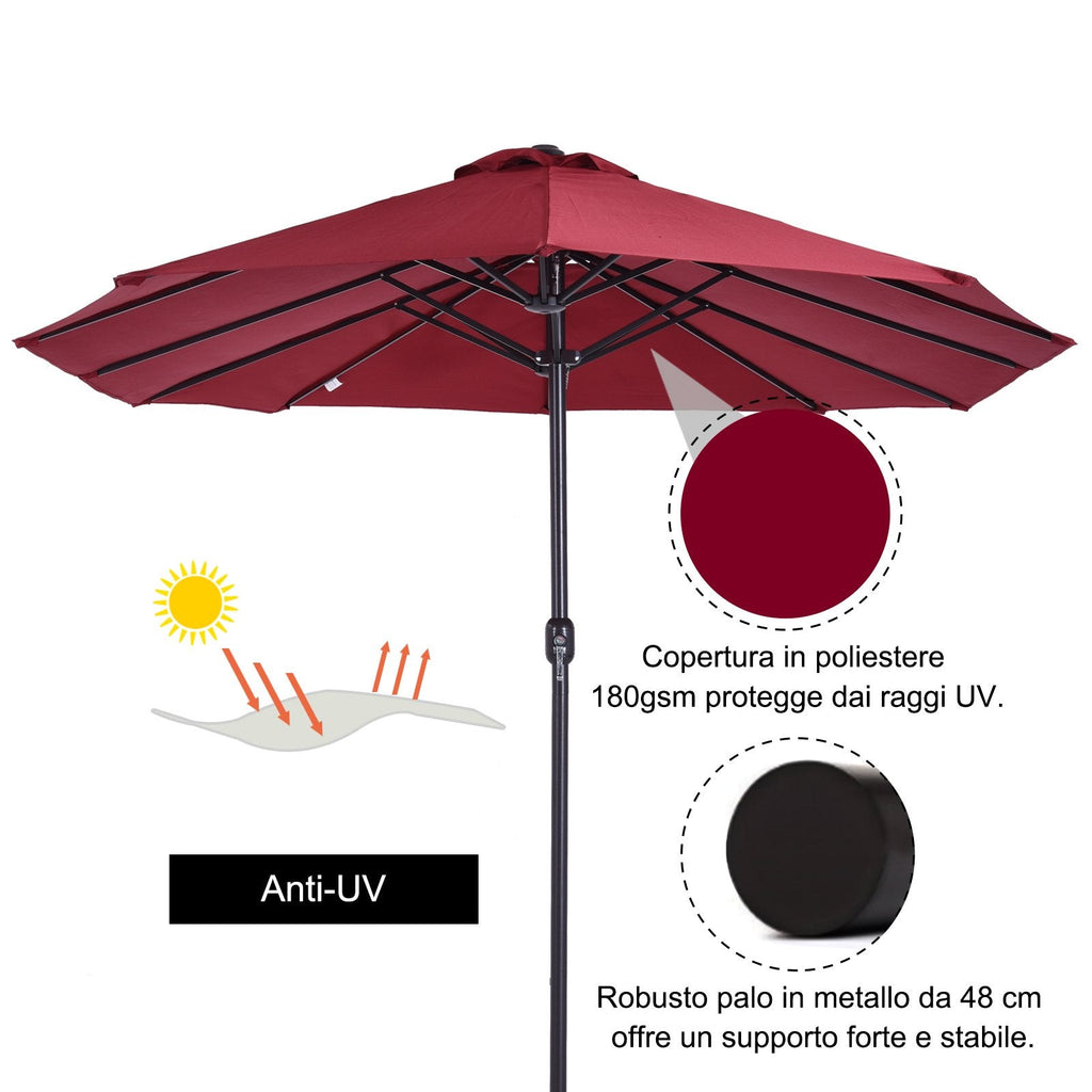 EASYCOMFORT Double Garden Umbrella with Crank Opening, in Steel and Polyester, 460x270x240 cm, Red