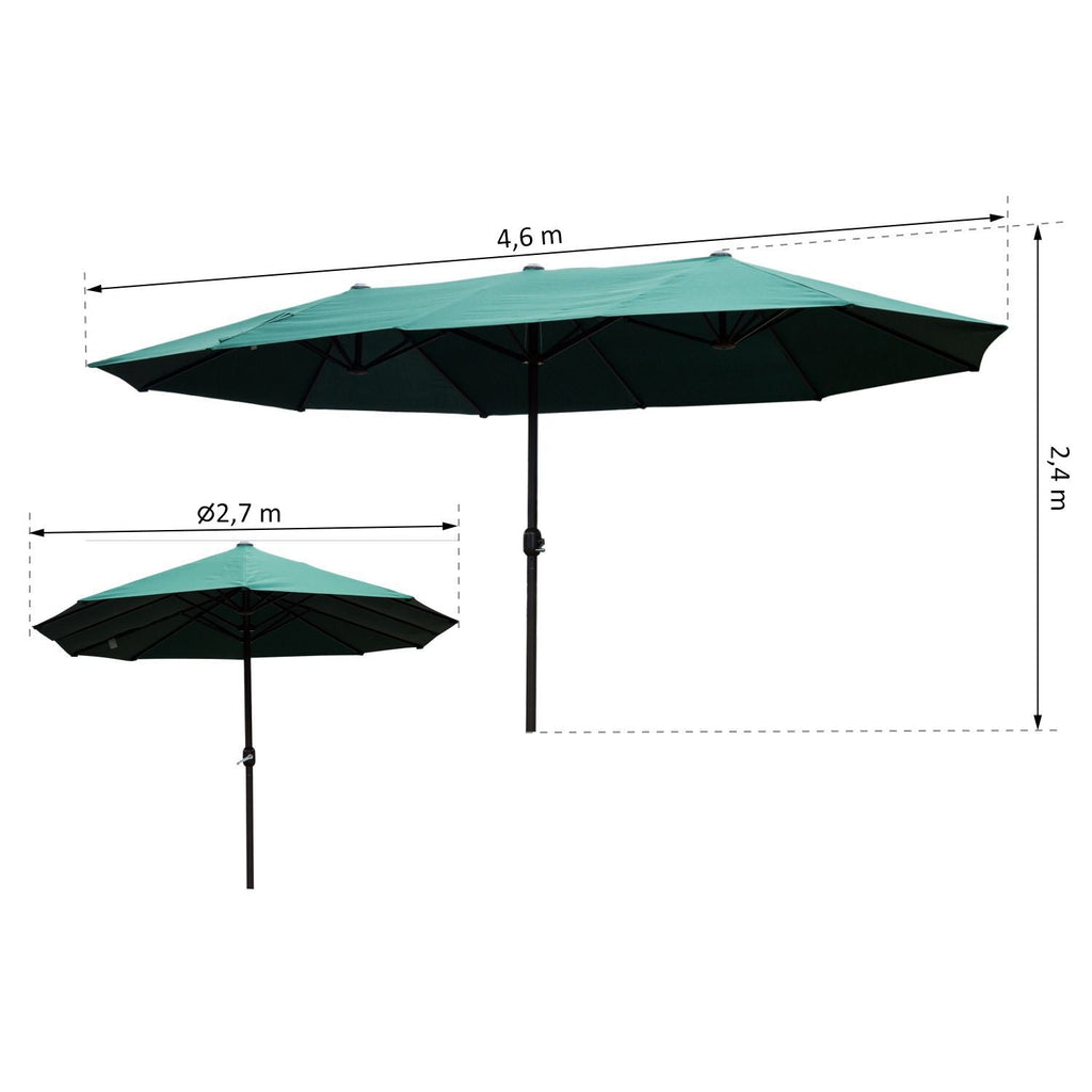 EASYCOMFORT Double Garden Umbrella with Crank Opening, in Steel and Polyester, 455x265x238cm, Dark Green