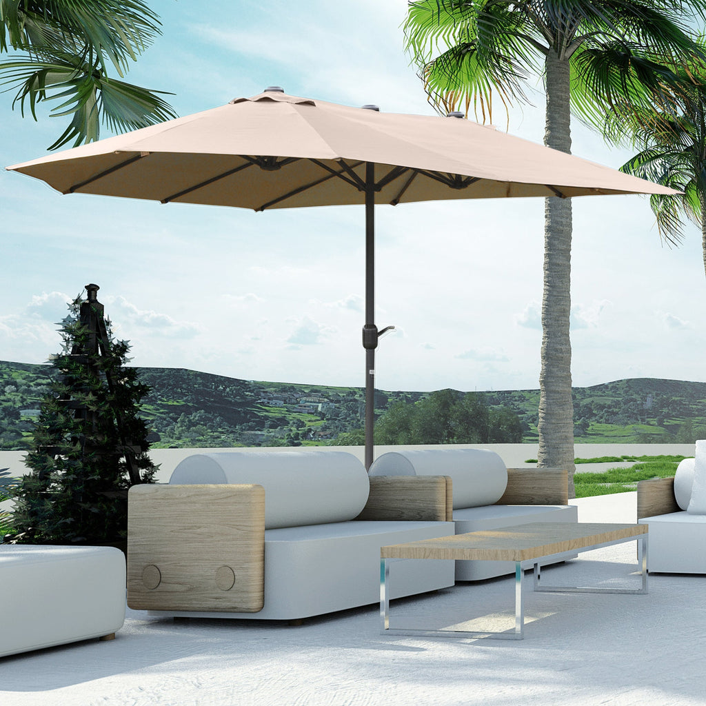 EASYCOMFORT Double Garden Umbrella 460x270cm Crank Opening, Cross Base and Ballast, Steel and Khaki Polyester