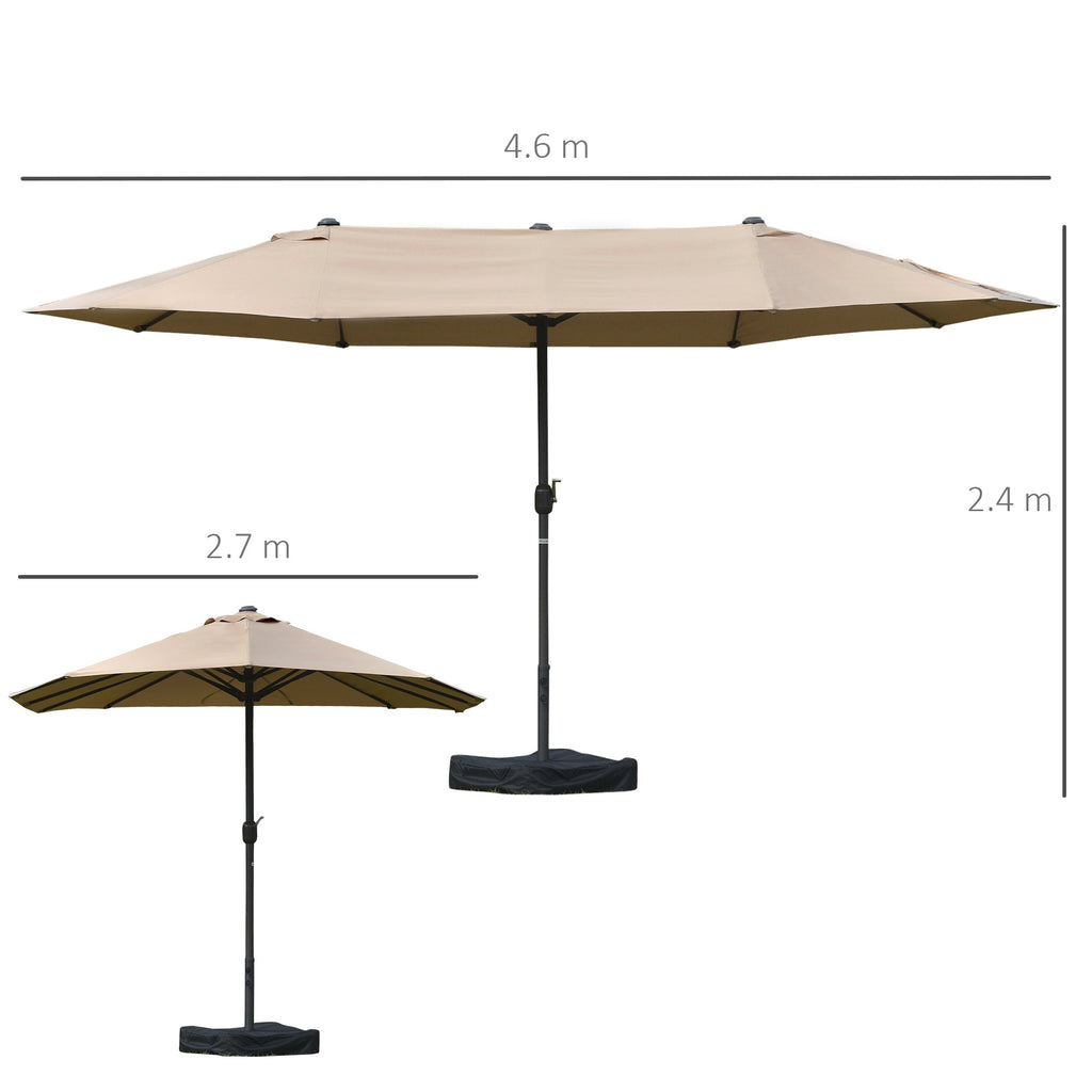 EASYCOMFORT Double Garden Umbrella 460x270cm Crank Opening, Cross Base and Ballast, Steel and Khaki Polyester