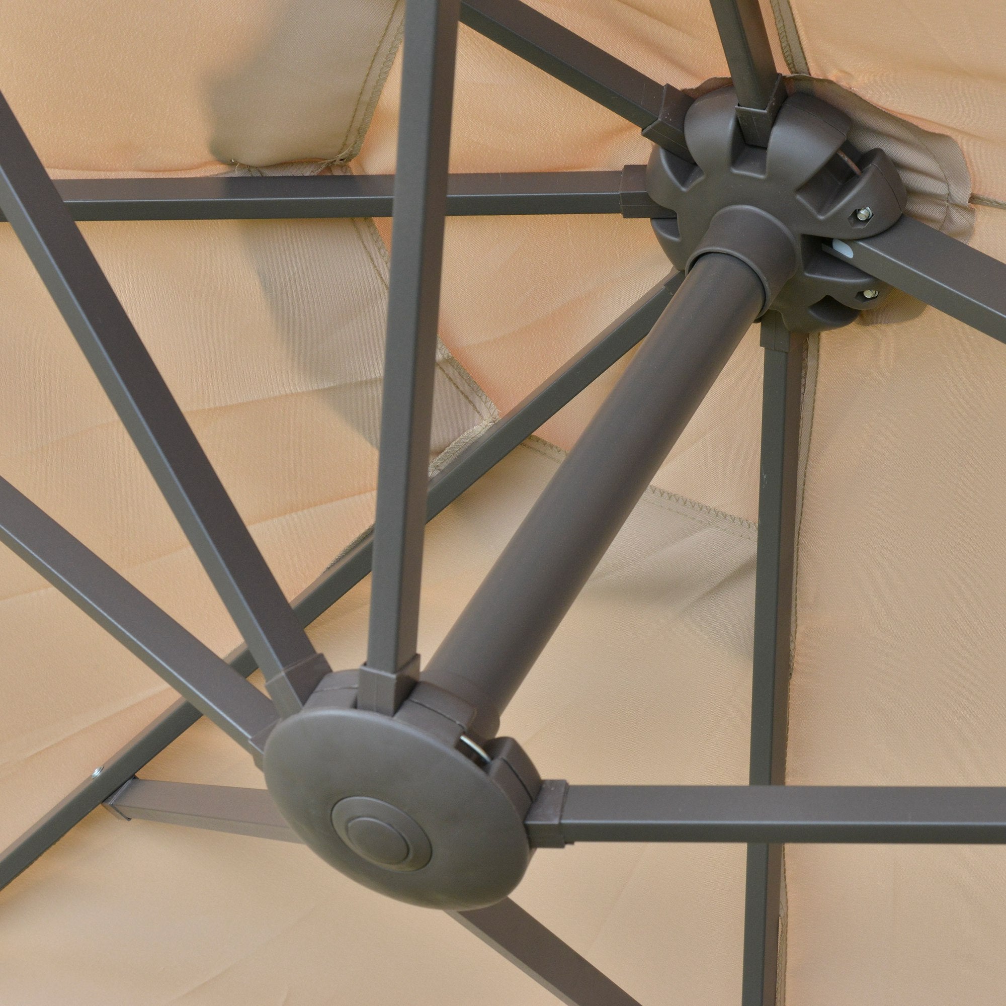 EASYCOMFORT Double Garden Umbrella 460x270cm Crank Opening, Cross Base and Ballast, Steel and Khaki Polyester