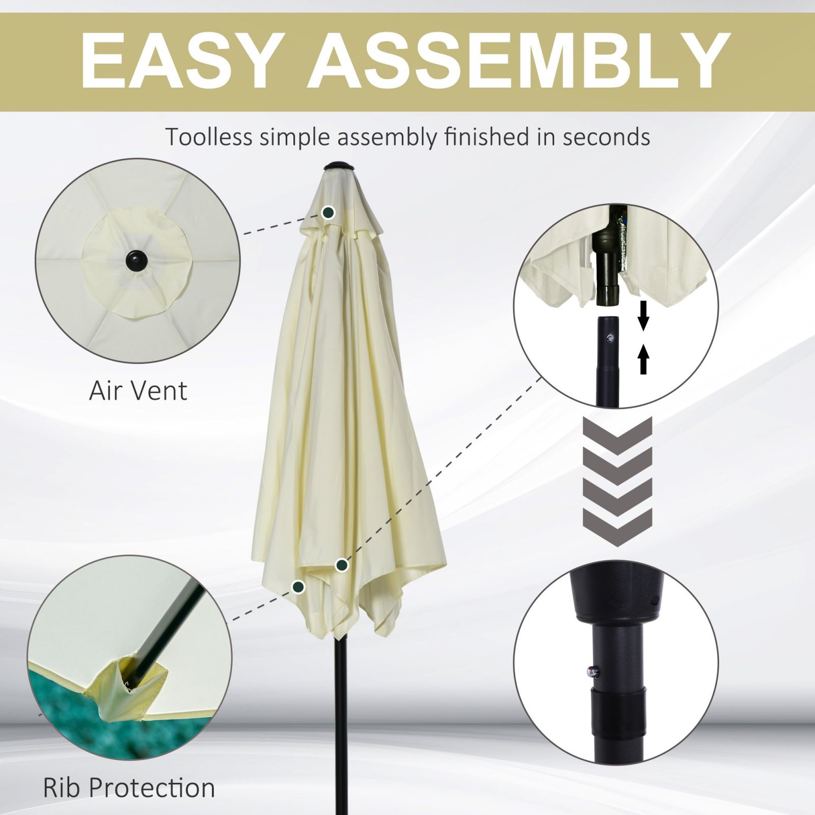 EASYCOMFORT Tilting Garden Umbrella Beach Aluminum and White Polyester Φ2.7×2.35m
