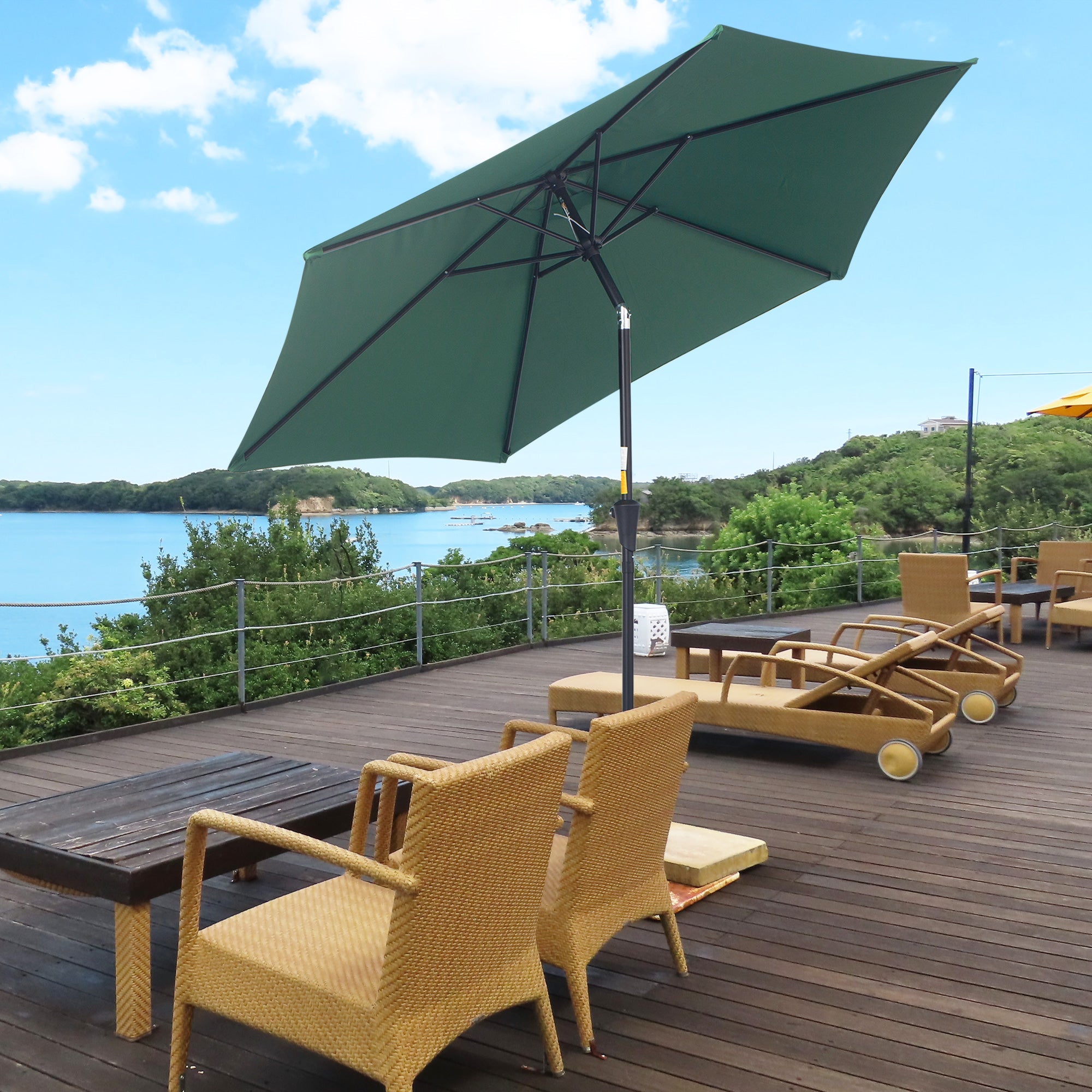 EASYCOMFORT Garden Umbrella 2.7x2.4 m with Tilting Head, in Aluminum and Polyester, Dark Green and Black