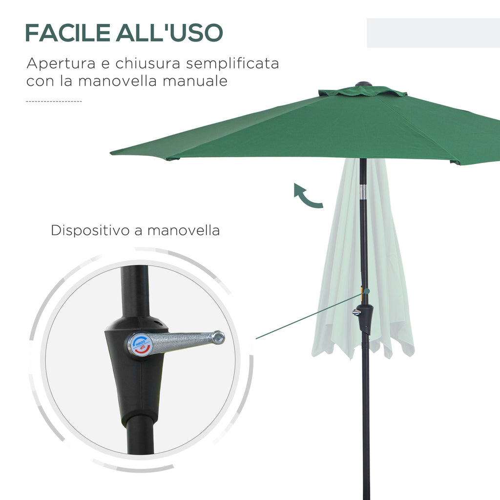 EASYCOMFORT Garden Umbrella 2.7x2.4 m with Tilting Head, in Aluminum and Polyester, Dark Green and Black
