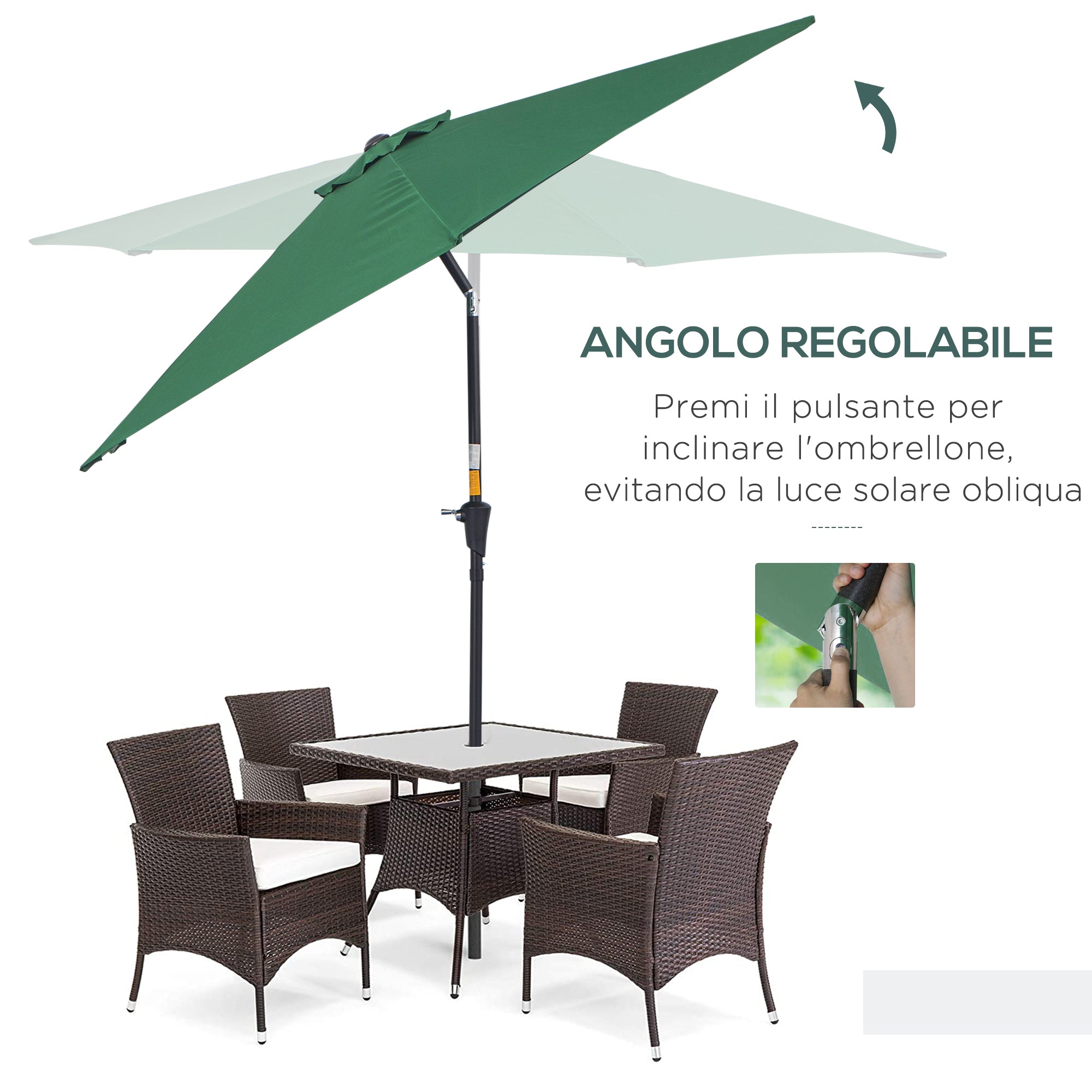 EASYCOMFORT Garden Umbrella 2.7x2.4 m with Tilting Head, in Aluminum and Polyester, Dark Green and Black