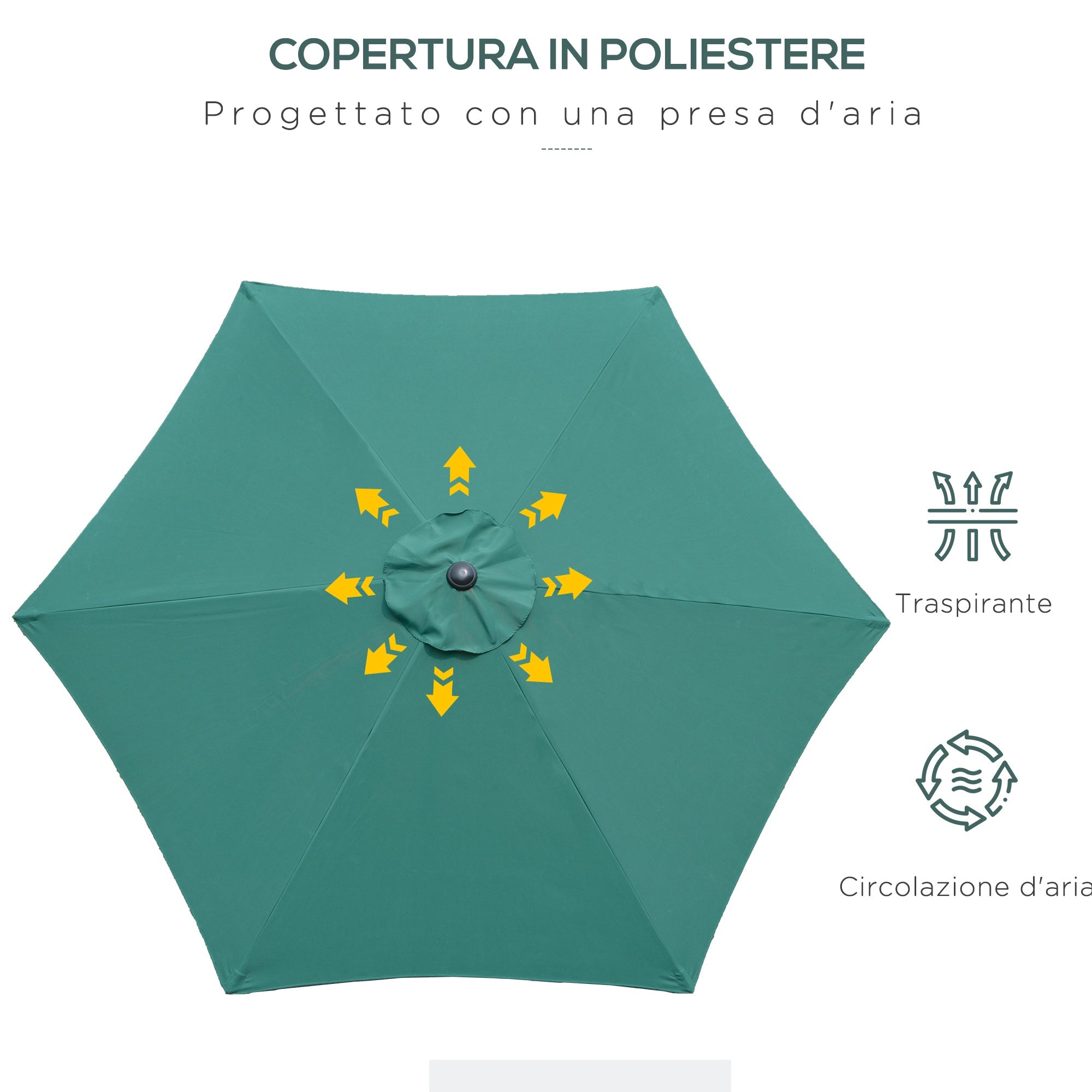 EASYCOMFORT Garden Umbrella 2.7x2.4 m with Tilting Head, in Aluminum and Polyester, Dark Green and Black