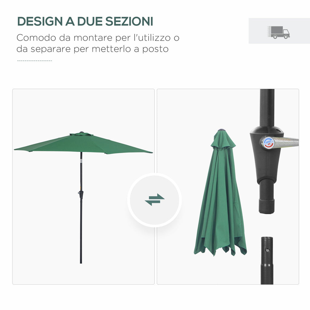EASYCOMFORT Garden Umbrella 2.7x2.4 m with Tilting Head, in Aluminum and Polyester, Dark Green and Black