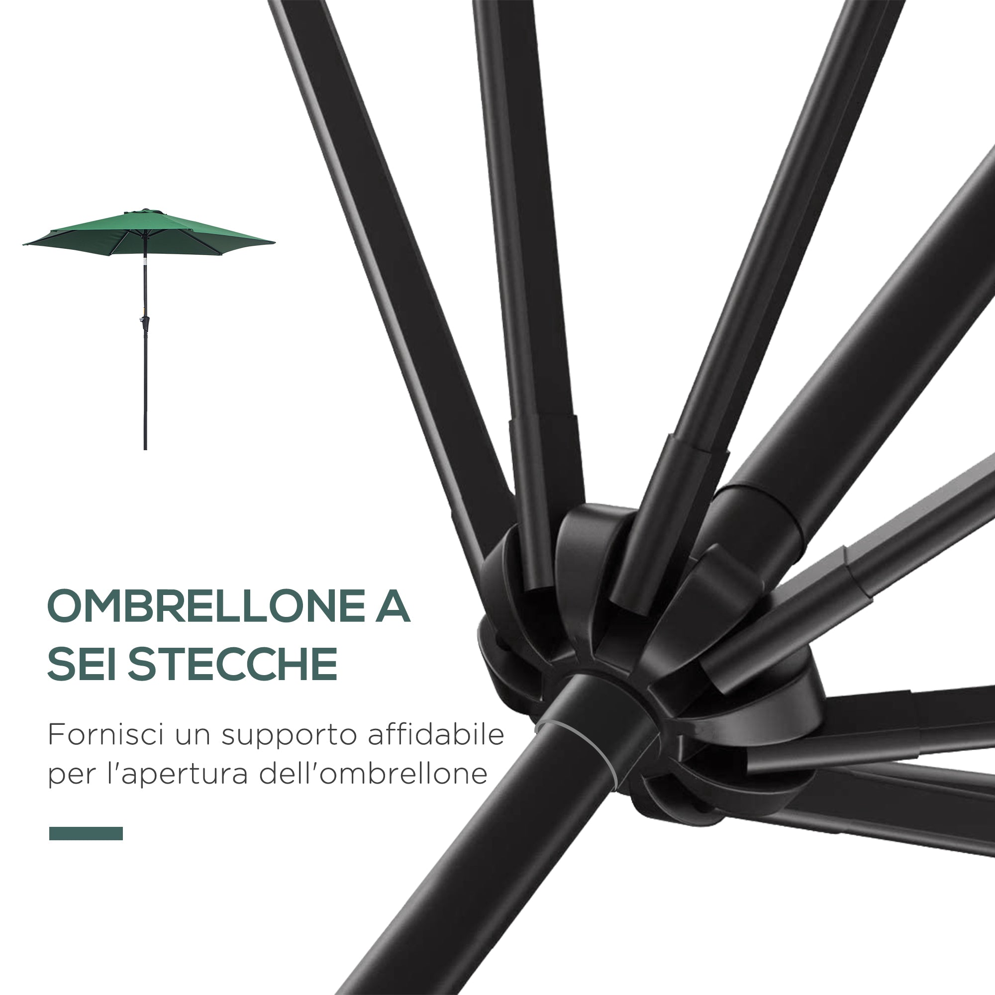 EASYCOMFORT Garden Umbrella 2.7x2.4 m with Tilting Head, in Aluminum and Polyester, Dark Green and Black