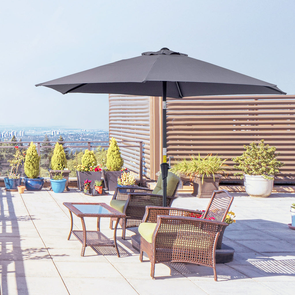 EASYCOMFORT Garden Umbrella 2.7x2.4 m Tilting with Crank, in Aluminum and Gray and Black Polyester