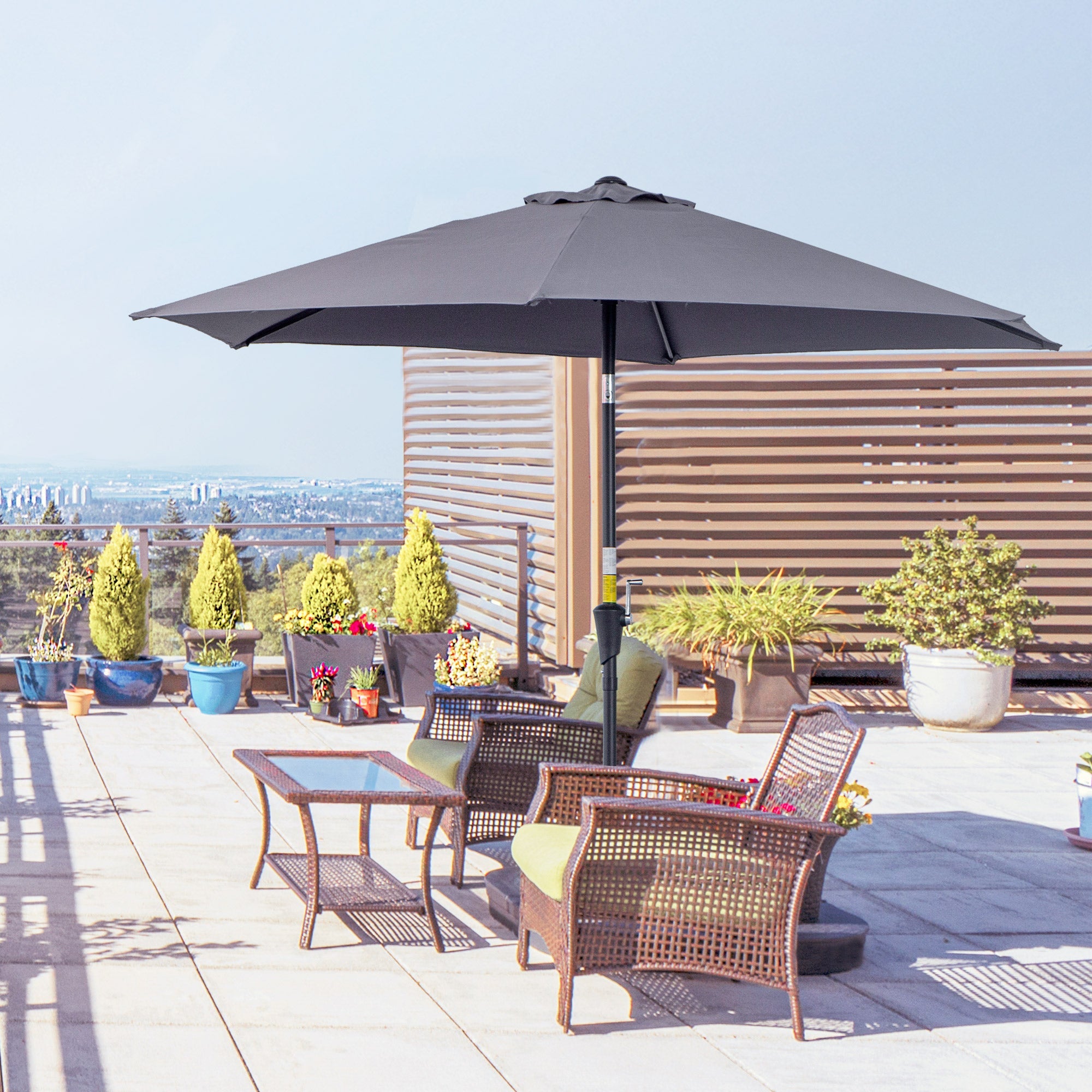 EASYCOMFORT Garden Umbrella 2.7x2.4 m Tilting with Crank, in Aluminum and Gray and Black Polyester