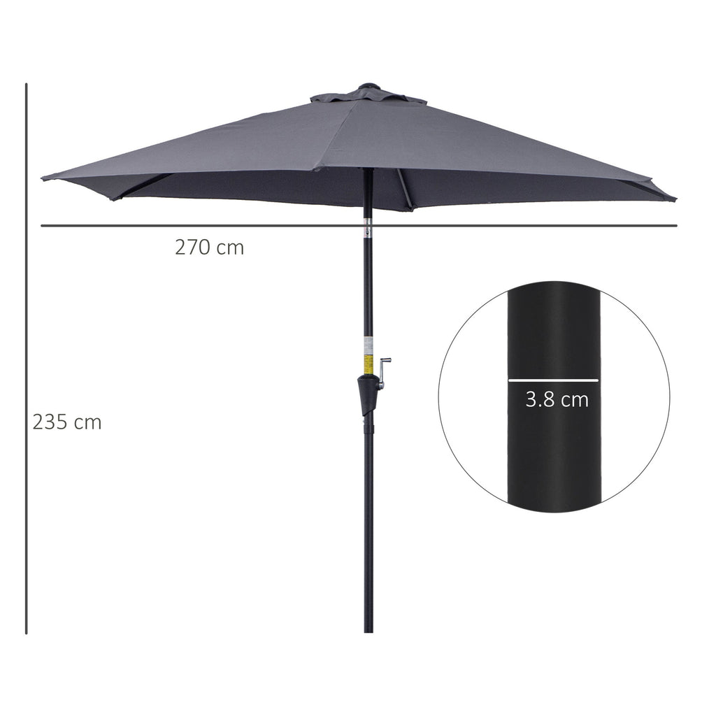 EASYCOMFORT Garden Umbrella 2.7x2.4 m Tilting with Crank, in Aluminum and Gray and Black Polyester