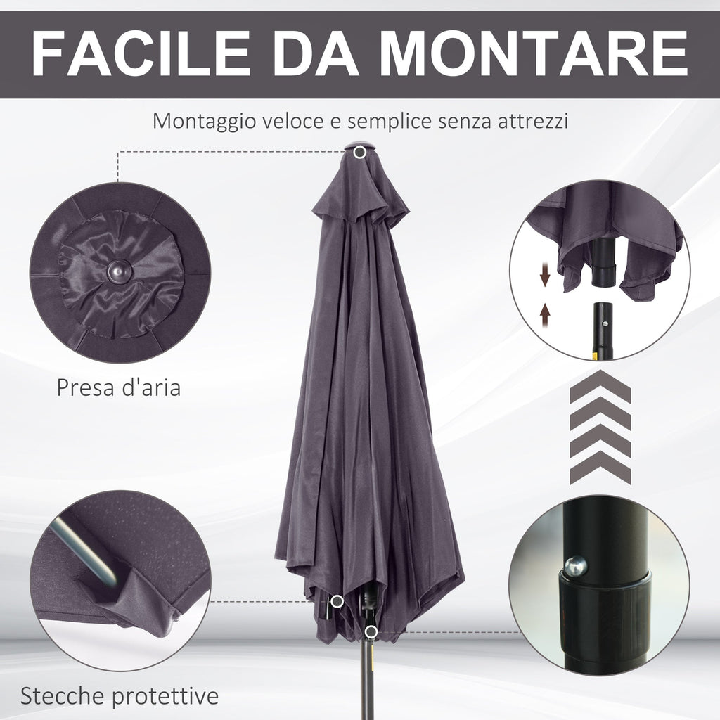 EASYCOMFORT Garden Umbrella 2.7x2.4 m Tilting with Crank, in Aluminum and Gray and Black Polyester