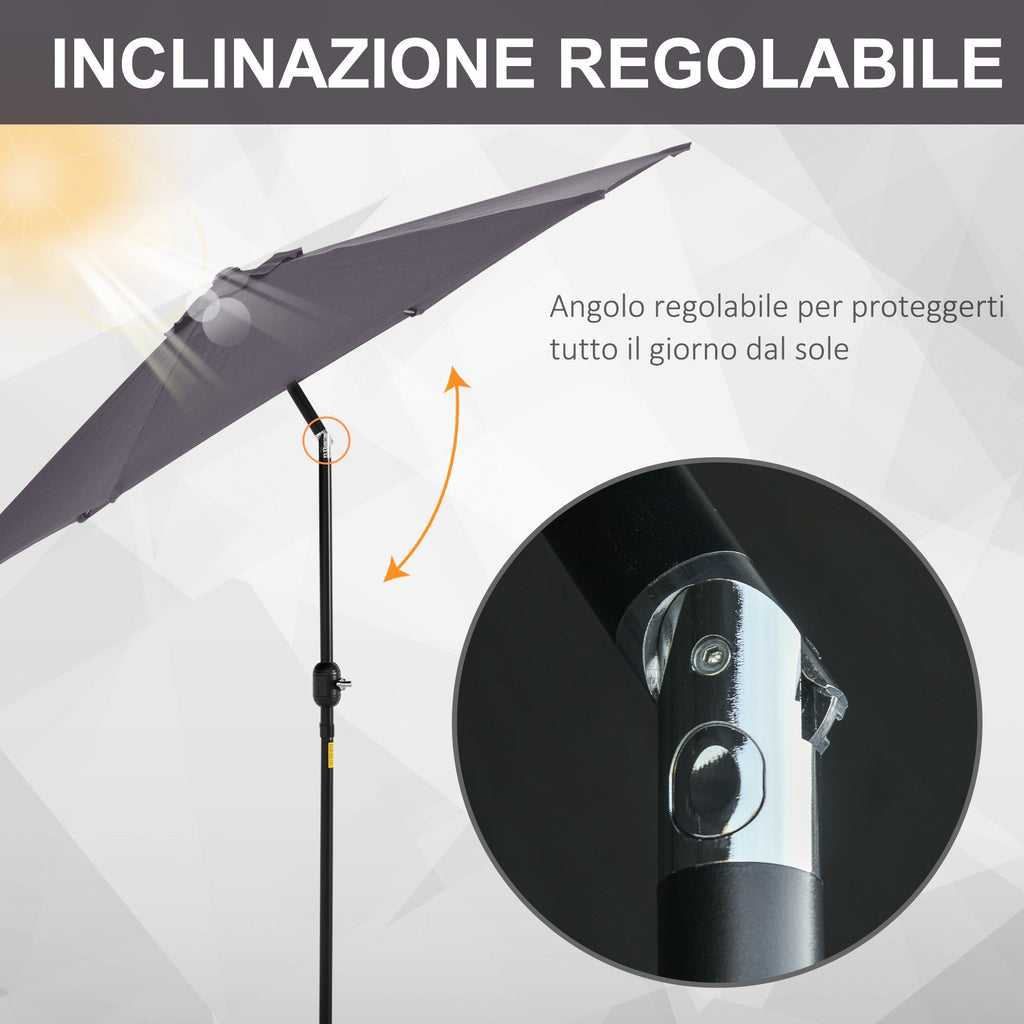 EASYCOMFORT Garden Umbrella 2.7x2.4 m Tilting with Crank, in Aluminum and Gray and Black Polyester