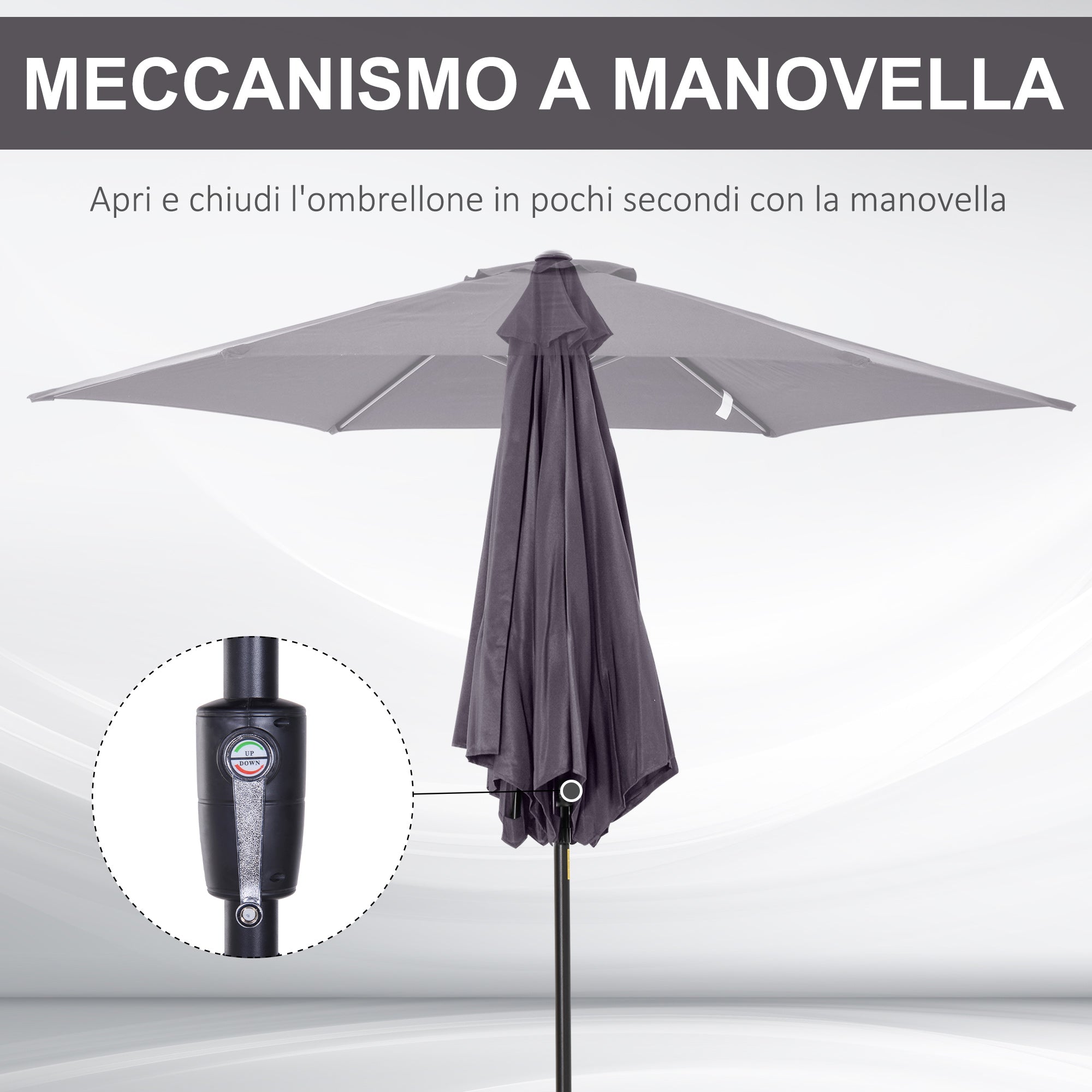 EASYCOMFORT Garden Umbrella 2.7x2.4 m Tilting with Crank, in Aluminum and Gray and Black Polyester