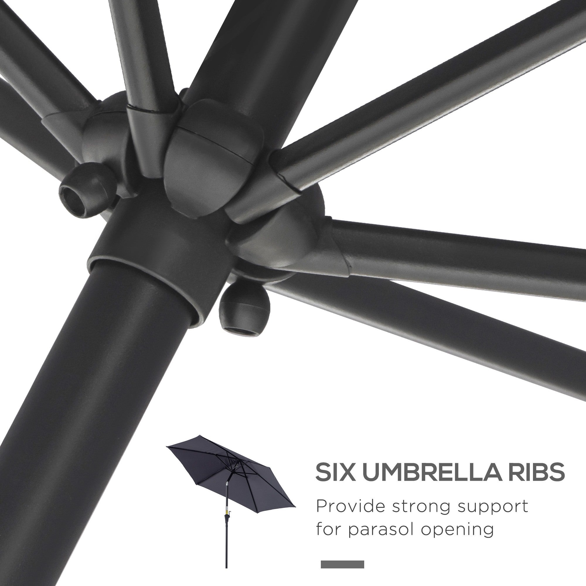 EASYCOMFORT Garden Umbrella 2.7x2.4 m Tilting with Crank, in Aluminum and Gray and Black Polyester