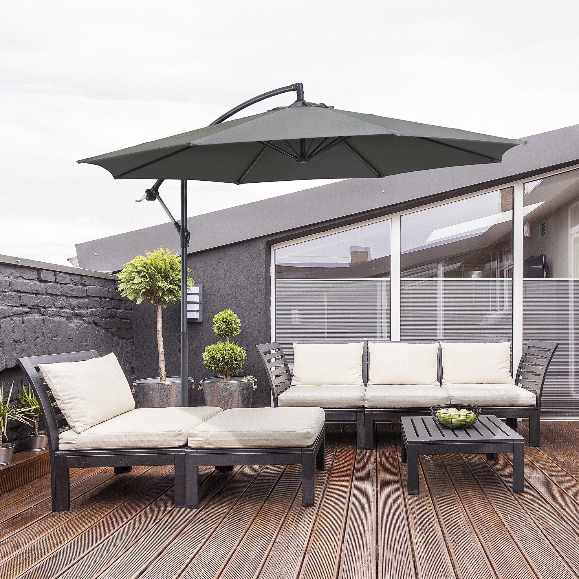 Easycomfort Ombrellone da Esterni 3x2.5 m Decentrato with Manovella, Struttura in Acciaio e Poliestere Anti-UV, Grigio